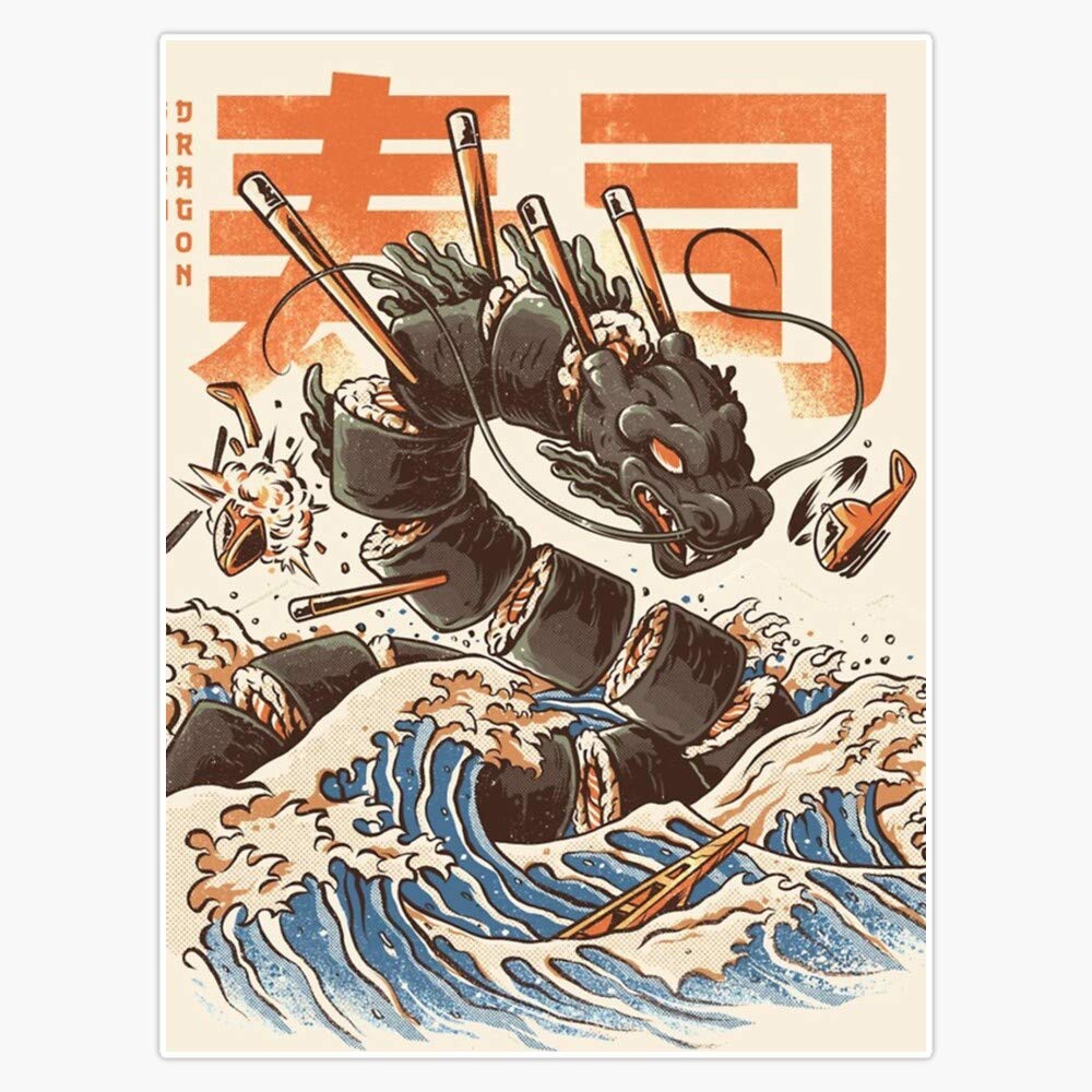 Great Sushi Dragon Sticker Vinyl Bumper Sticker Decal Waterproof 5"