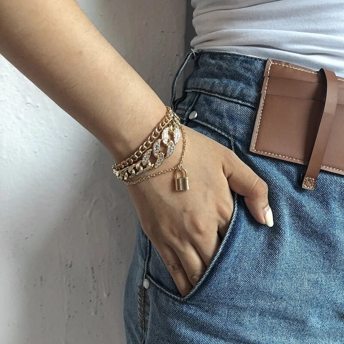 Stone Studded Multi-strand Bracelet with Lock