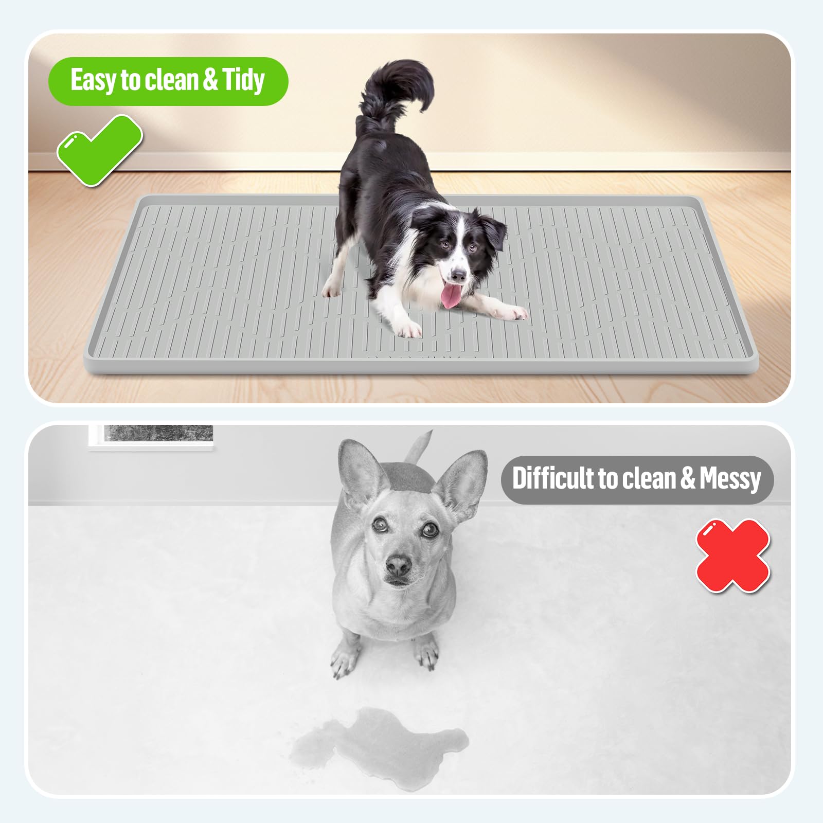 Plateau pour chien, support d'urine pour chiens, 116,8 x 81,3 cm, grand plateau en silicone à bord haut, anti-fuite, sans déversement, support pour chiot, chat, lapin, tapis d'entraînement
