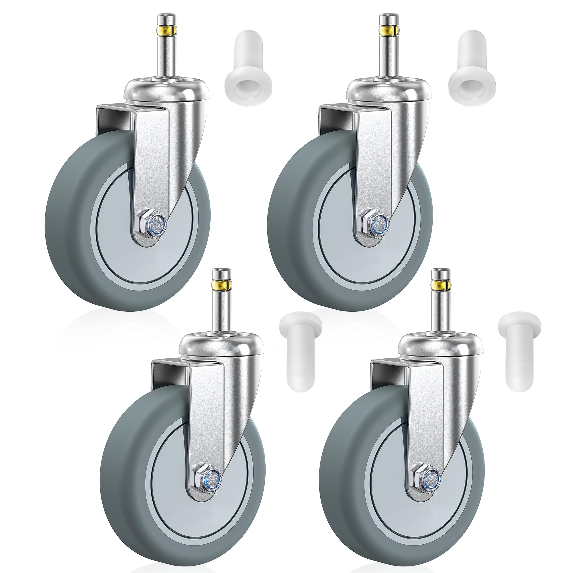 Sohnvwtgd 4 Stem Caster Wheels Inch Casters Set Of 7/16-Inch Stem Diameter Swivel Castors Heavy Duty Tpr Rubber Replacement Castor For Cart, Stool, Mop Bucket, Grill, Shop Vac