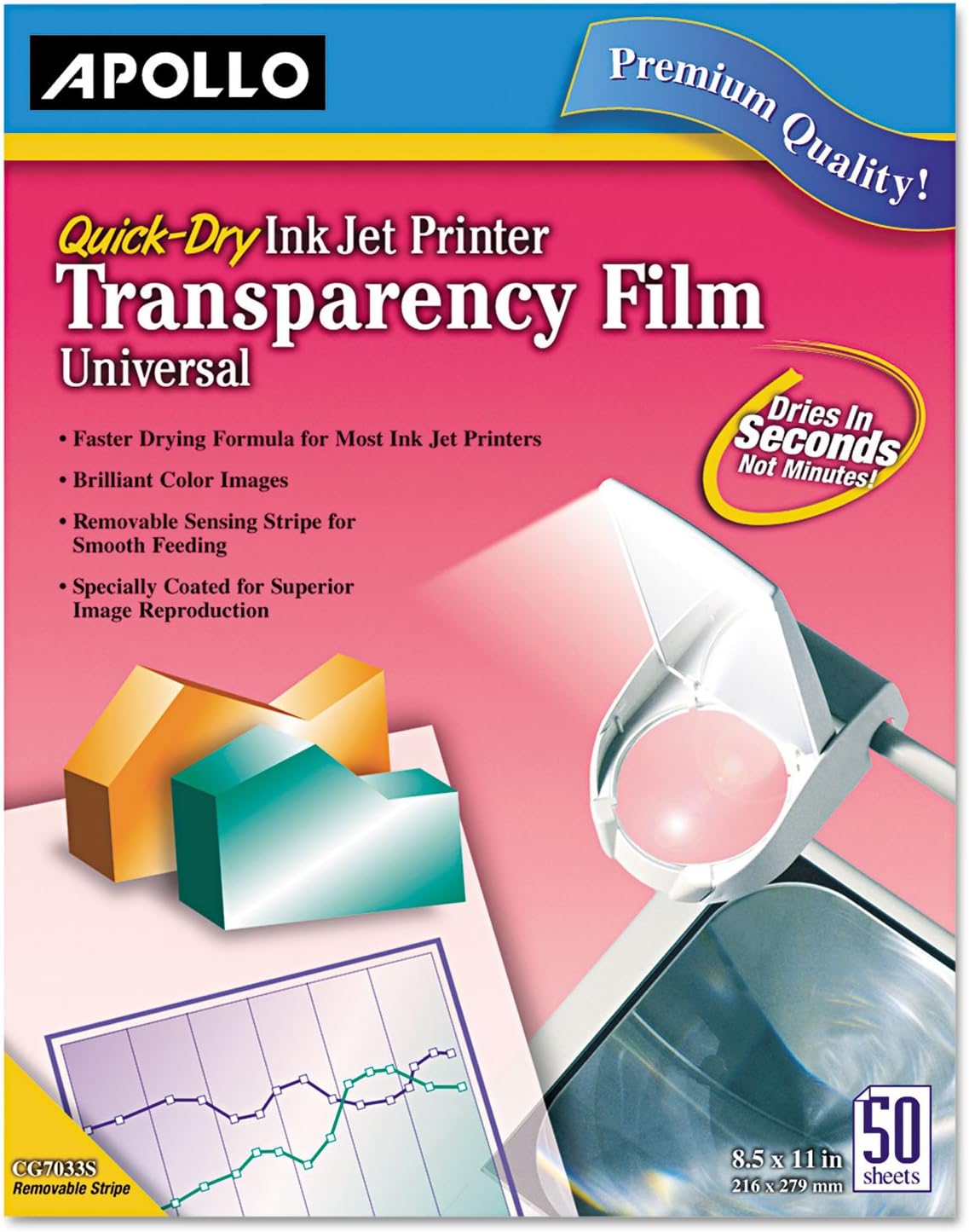 Apollo Ink Jet Film for Hewlett Packard with stripe, Color, 50 Sheets (VCG7031S) by Apollo