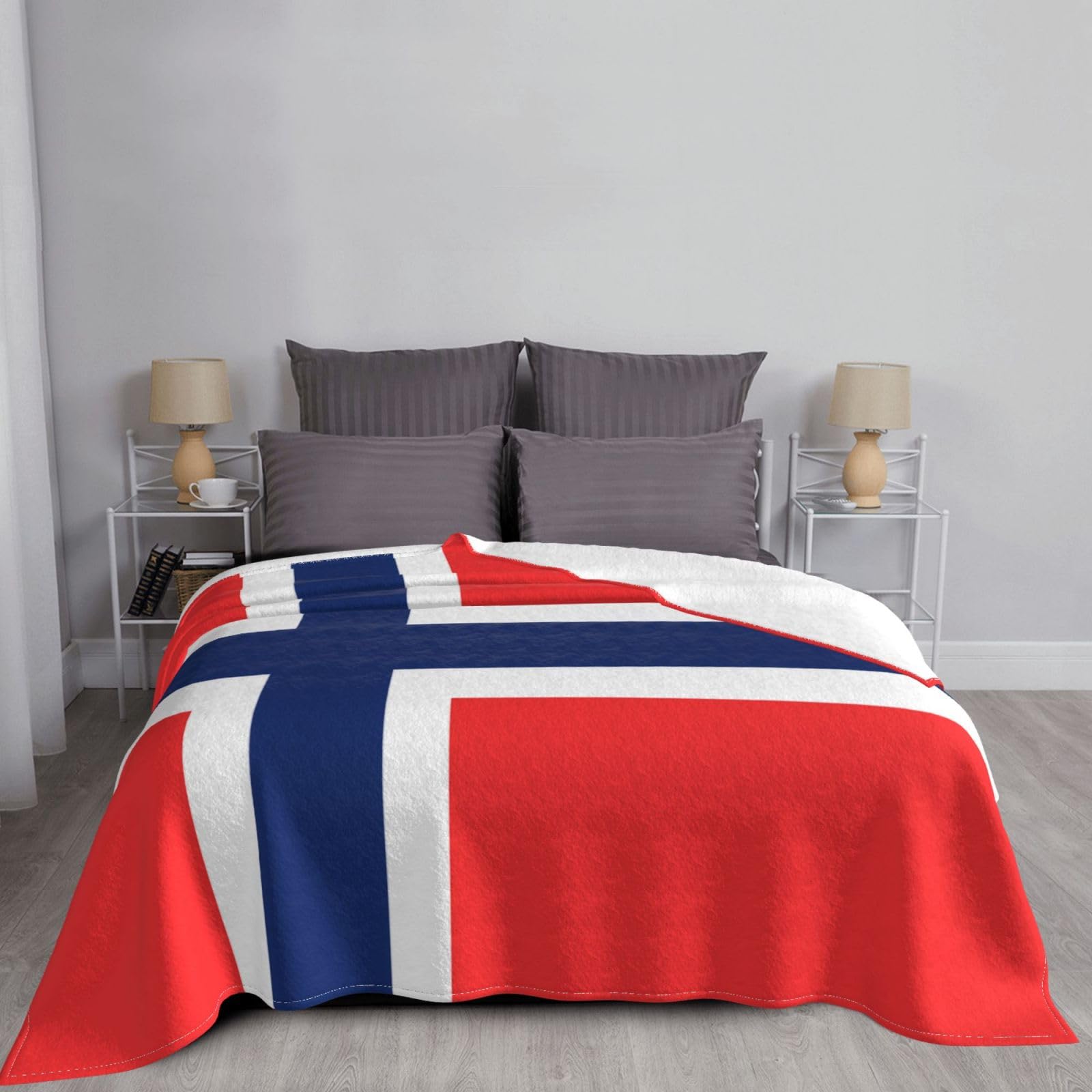 Manta de viaje portátil de 80 x 60 pulgadas, suave, resistente a las arrugas, plegable, exquisito estampado de la bandera noruega