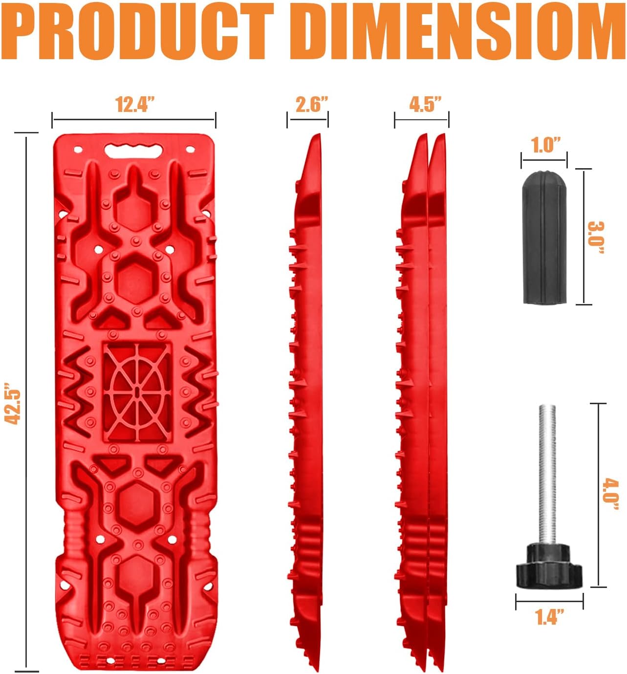 ORCISH New 2PCS 42''x12.2'' Large Recovery Traction Boards with Jack Lift Base, Traction Tire Ladder and Mat for Sand Snow Mud 4WD, Recovery Gear with 4 Mounting Pins and Carry Bag