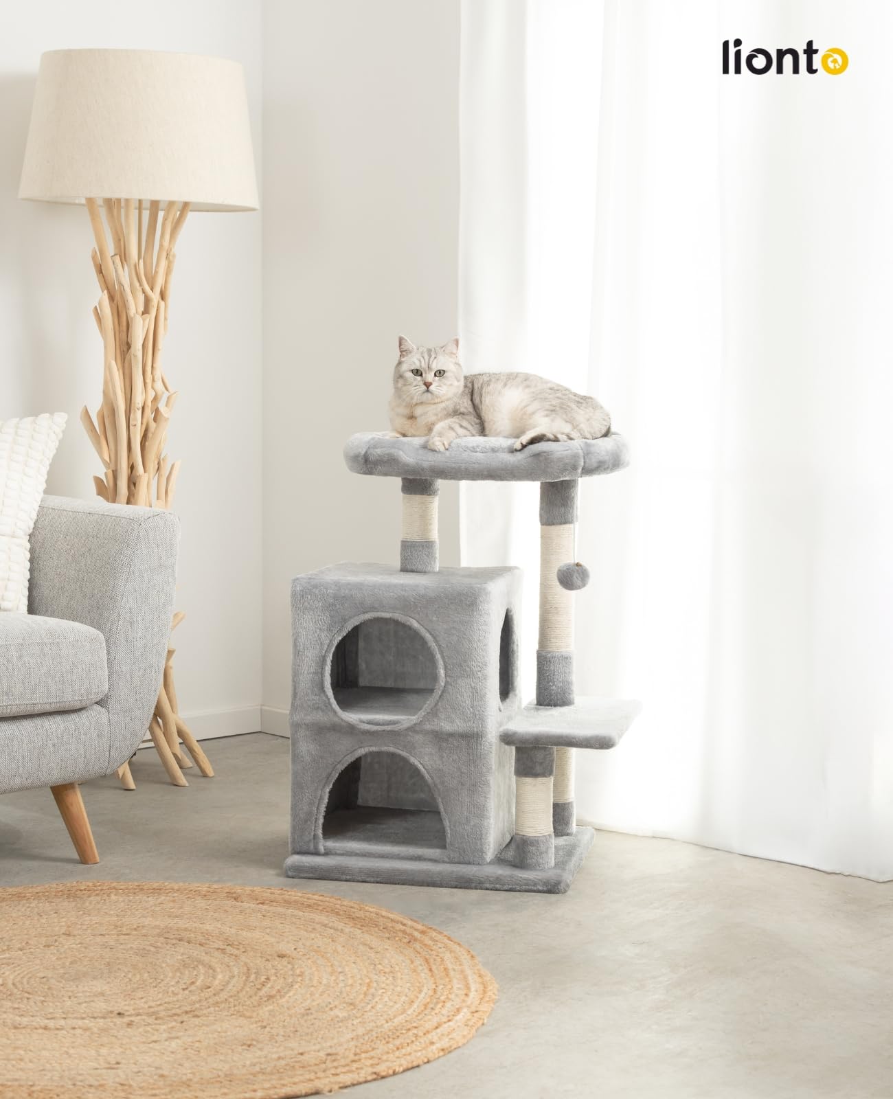 lionto Tiragraffi per Gatto Albero Tiragraffi Gatto Gioco Giocattolo Gatti Altezza 80 cm, Grigio Chiaro