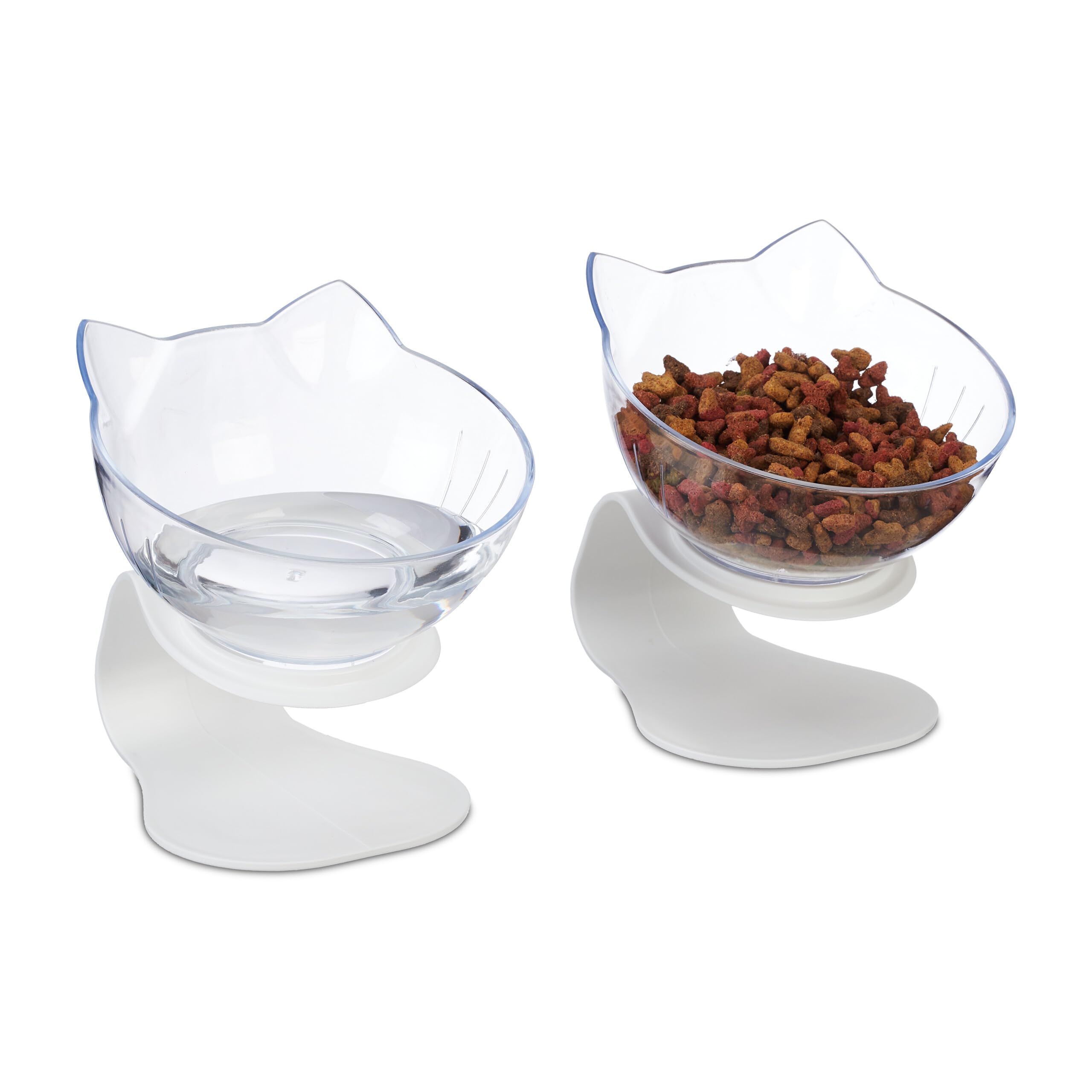 Relaxdays Podwyższona miska dla kota, zestaw 2 szt., miska na karmę, 500 ml, wys. x szer. x gł.: 15 x 13 x 15 cm, zestaw misek na wodę, biała/przezroczysta