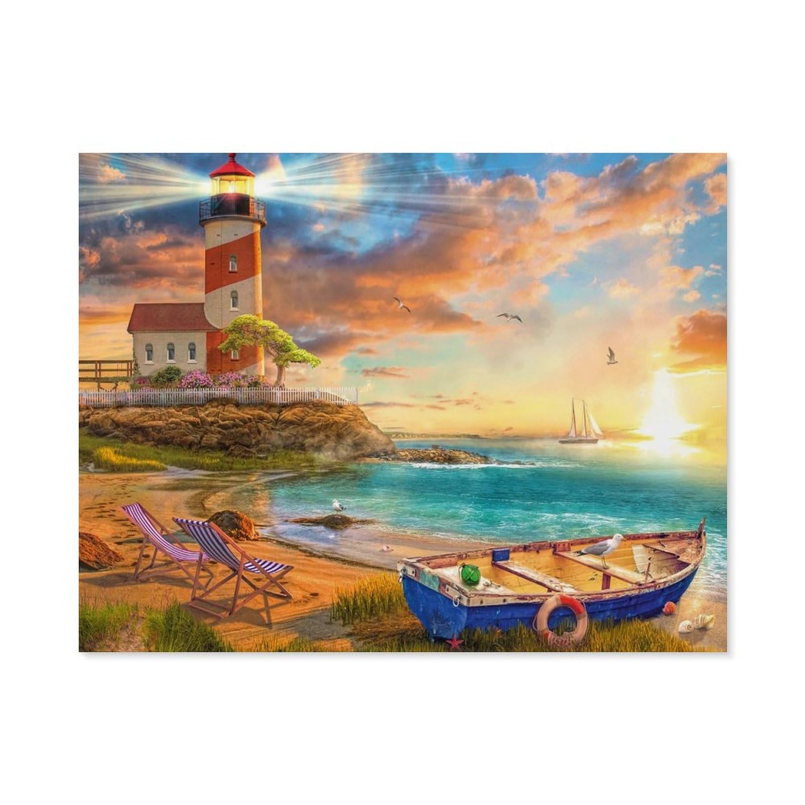 Gsbrsnts A24 Paint By Numbers，Sunset In The Lighthouse Bay，Diy Paint By Numbers Kits For Adults Kids,Canvas Oil Painting With Brushes And Acrylic Pigment Paint By Numbers Arts Craft (50X60cm-E64