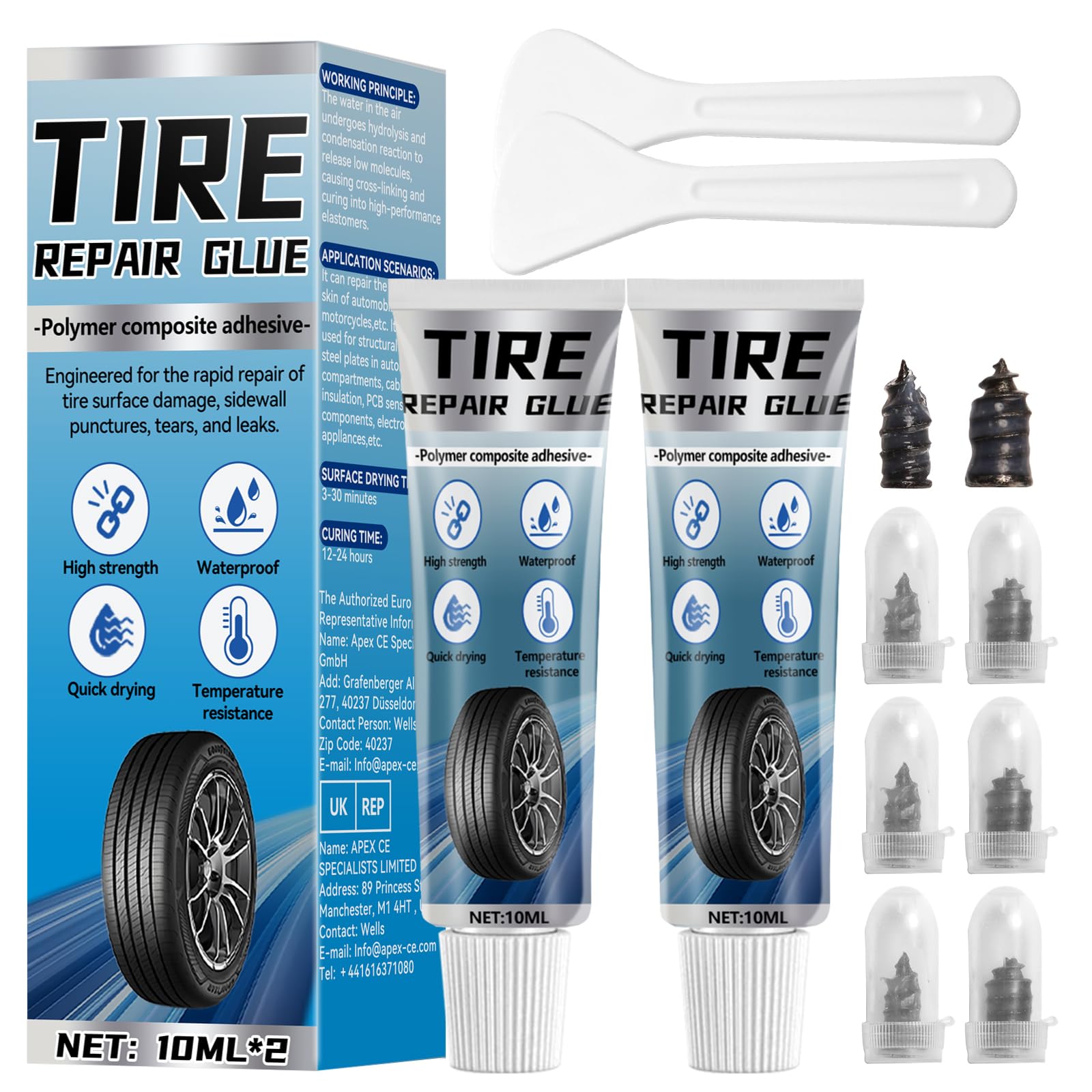 Mastice per Riparazione Pneumatici Colla Gomme Auto Nero 20ml