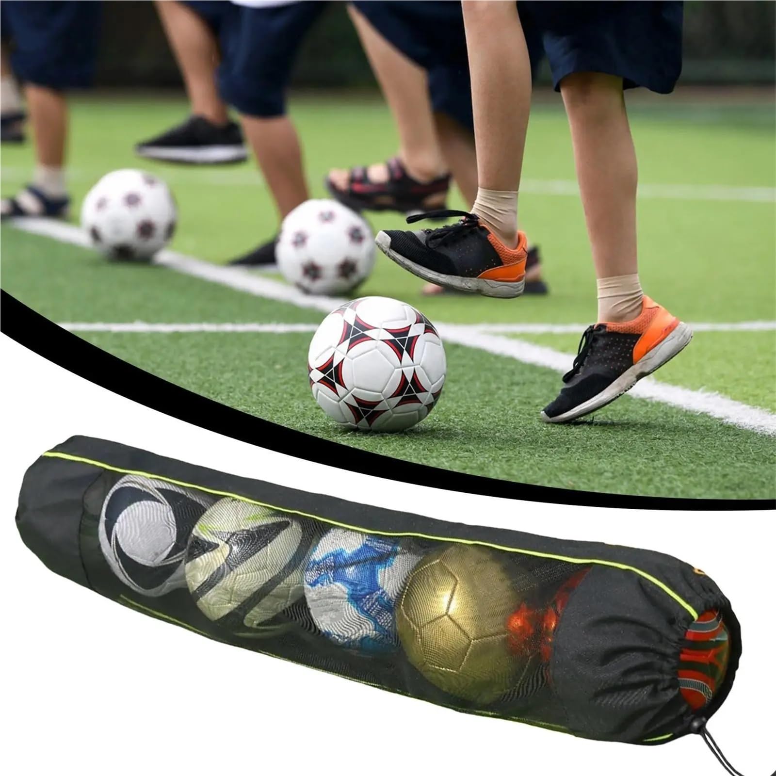 Borsa da calcio con 2 palloni, tracolla regolabile, traspirante, coulisse, for sport di squadra, tennis, nuoto, yoga, all'aperto per Palla