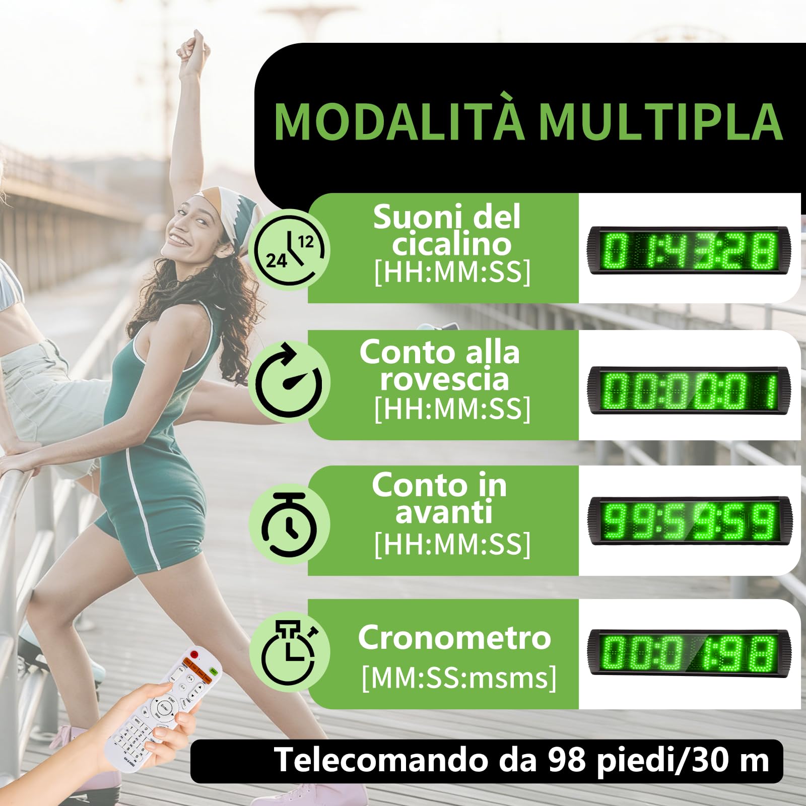 LUCKY TIME Orologio da corsa, ampio display da 5 pollici, timer da corsa con telecomando e pulsante esterno, display LED con funzione contatore fino a 999999 per palestra, pista, gare, all'aria