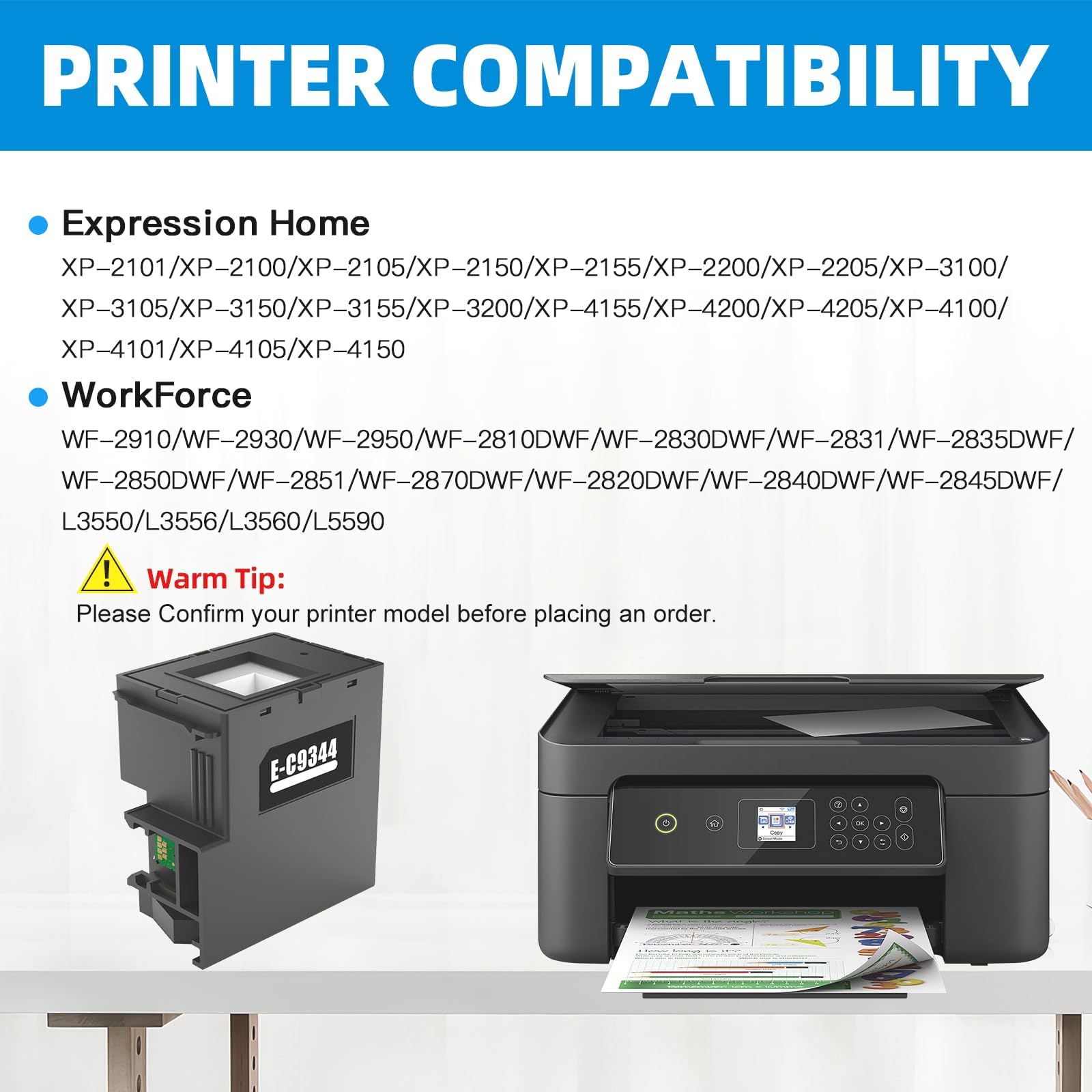 C9344 - Scatola di manutenzione inchiostro C-9344, compatibile con Expression Home XP-3100 XP-4100 XP-4101 XP-4105 Workforce 810DWF WF-2830DWF WF-2850DWF WF-2930 WF-2950 WF-2851 L3550