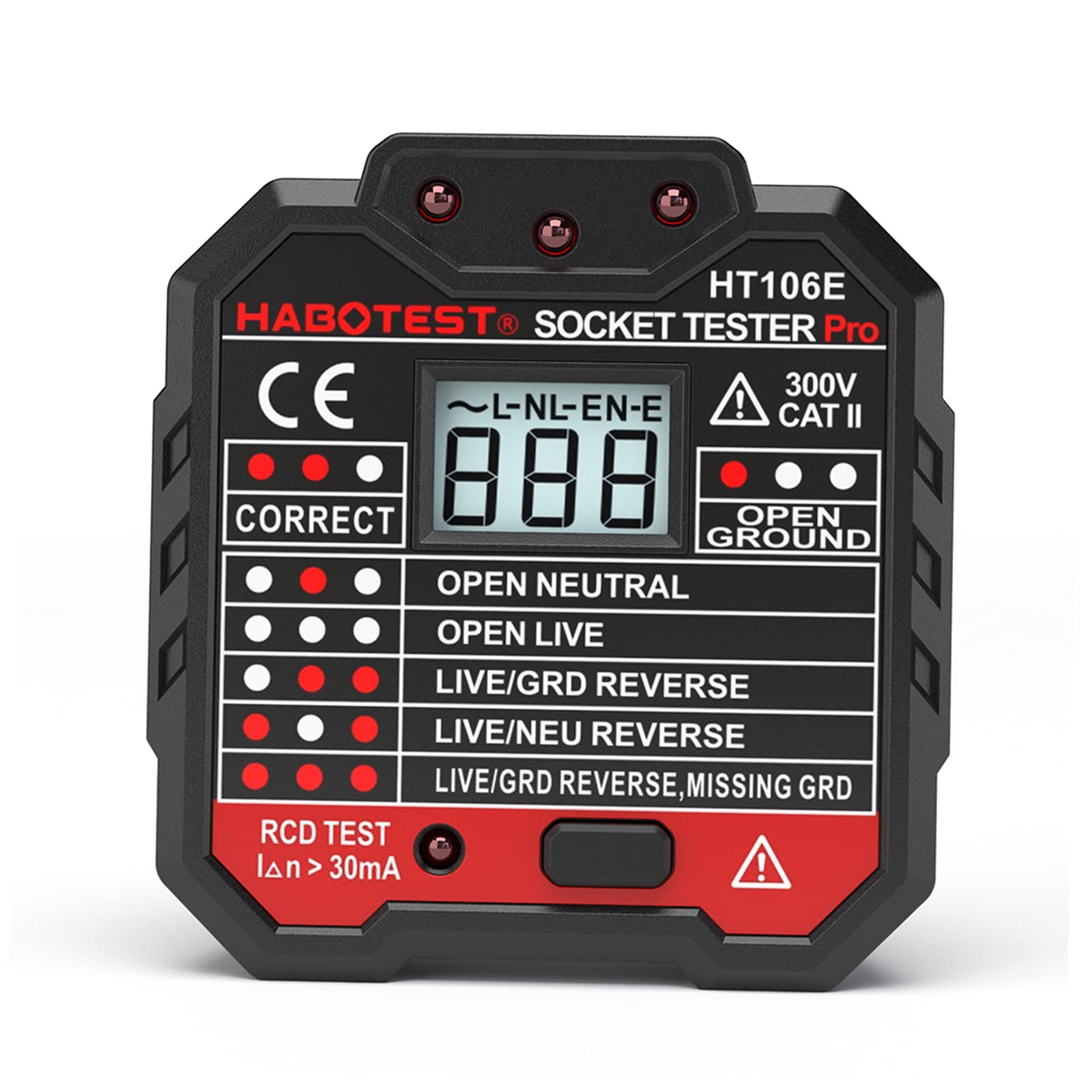 Morelian Advanced RCD Electric Socket Tester Automatic Neutral Live Earth Wire Testing Circuit Polarity Detector Wall Plug Breaker Finder Electric Leakage Test with Voltage Backlight LCD Display