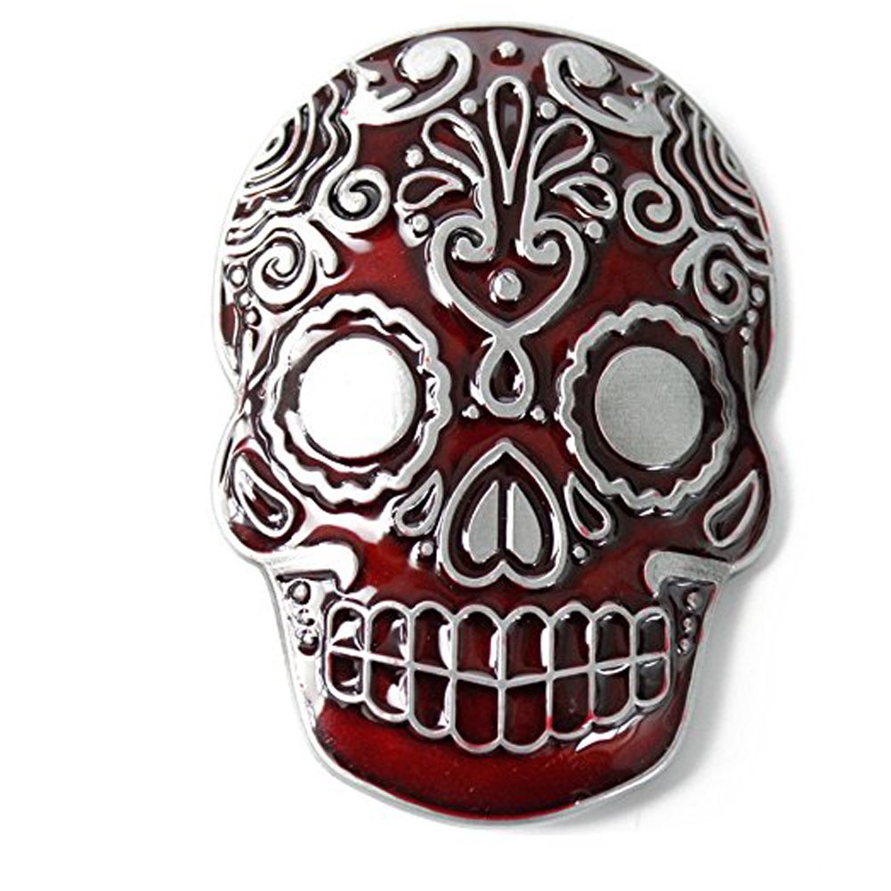Lkmy Unisex Red Novelty Artistic Western Skull Belt Buckle,Alloy Cowboy Belt Buckles (Red)