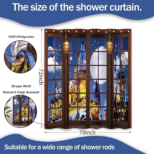 Miniatura 3 de Cortina de ducha de castillo mágico para decoración de baño, tela impermeable con ganchos, 70 x 72 pulgadas