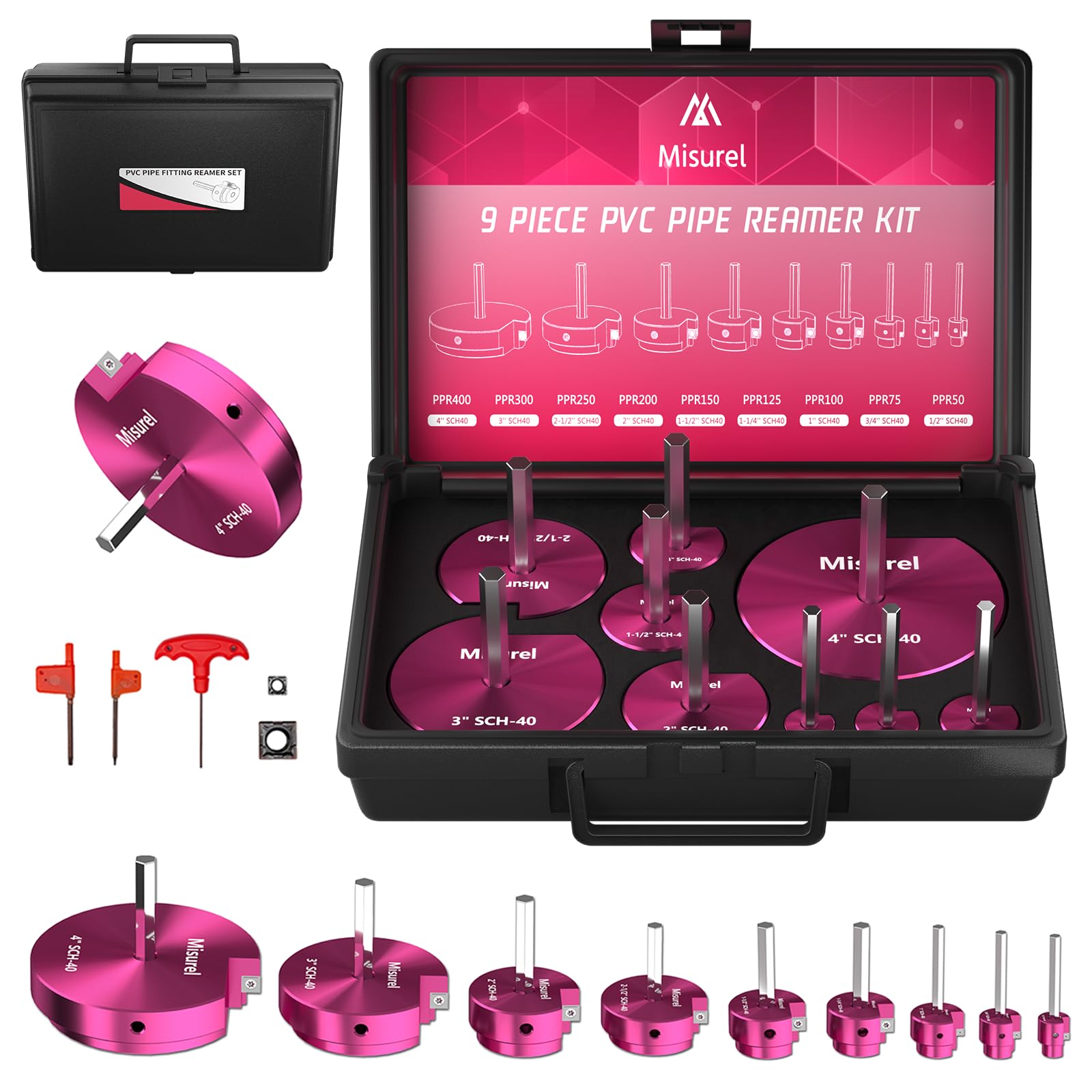 Kit De 9 Alésoirs En PVC – Taille 1/2" à 4", En Carbure, Pour Retirer Tuyaux De Raccords CPVC ABS