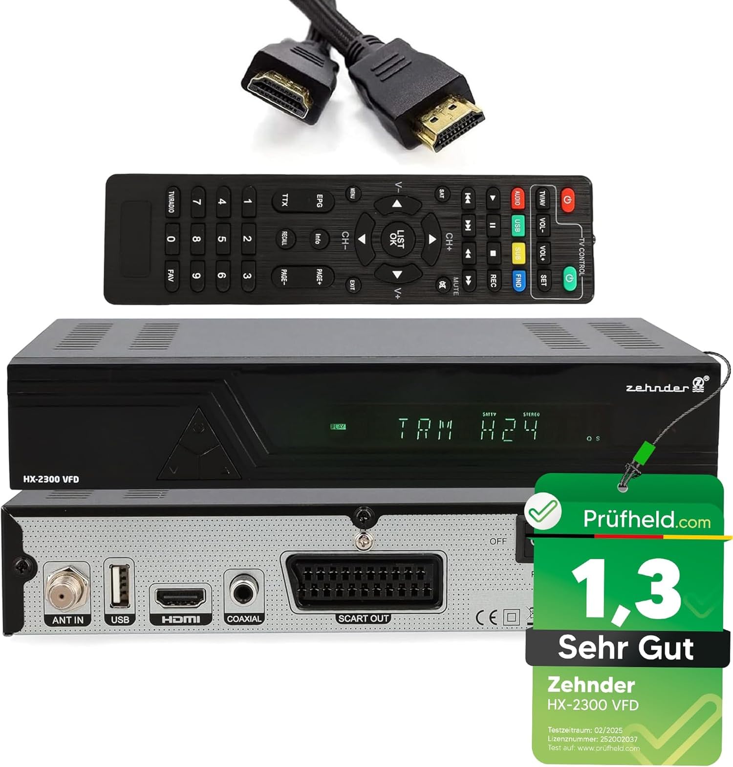 [ Test bardzo dobry, Note 1.3 *] Odbiornik satelitarny HX 2300 VFD + kabel HDMI, z funkcją nagrywania, obsługuje Full HD, cyfrowy odbiornik satelitarny do anteny satelitarnej, satelitarnej, odbiornika