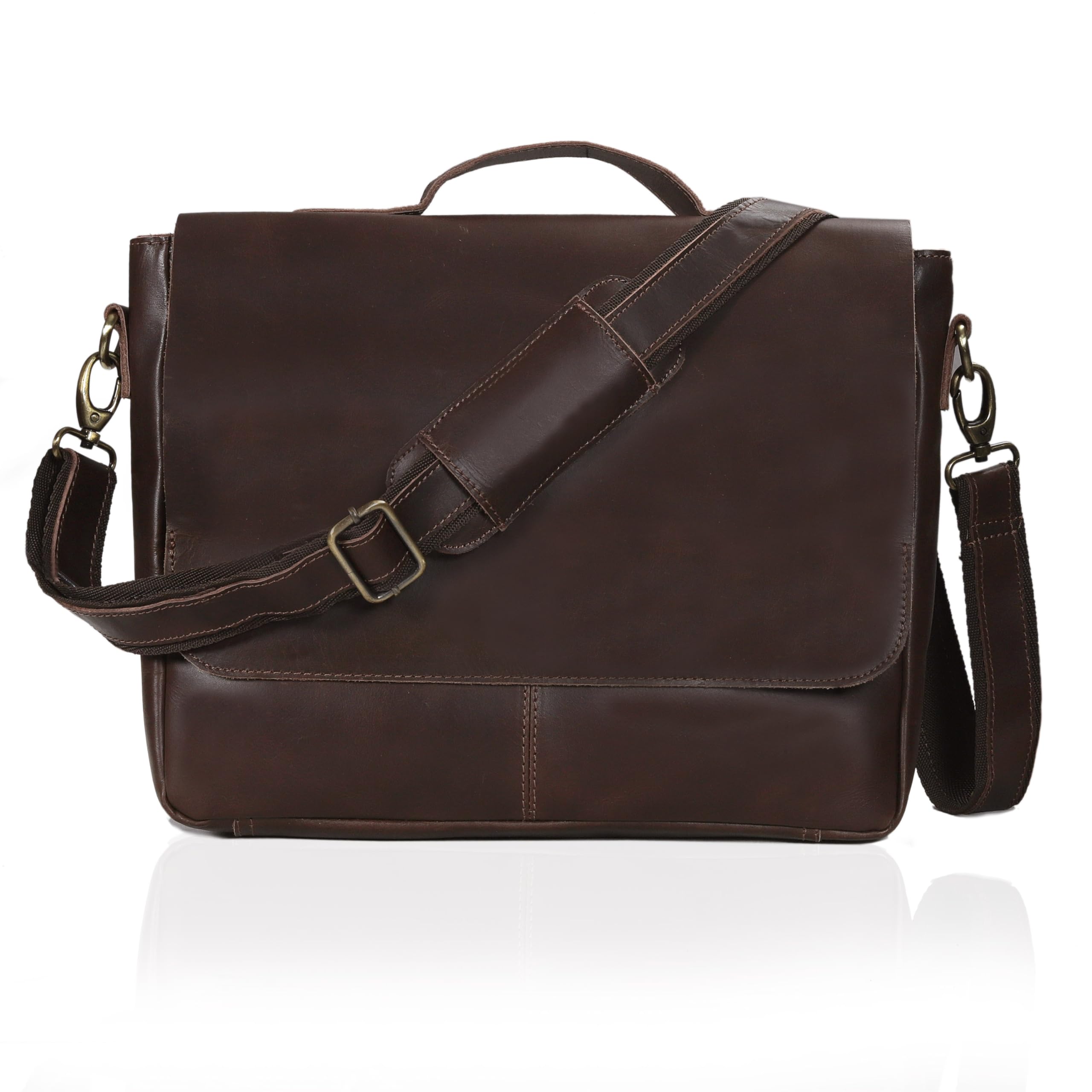 Unisex Brown Leather Messenger Bag - 14 5 x 11 x 4 Fits 15 Laptop Pebbled Leather Adjustable