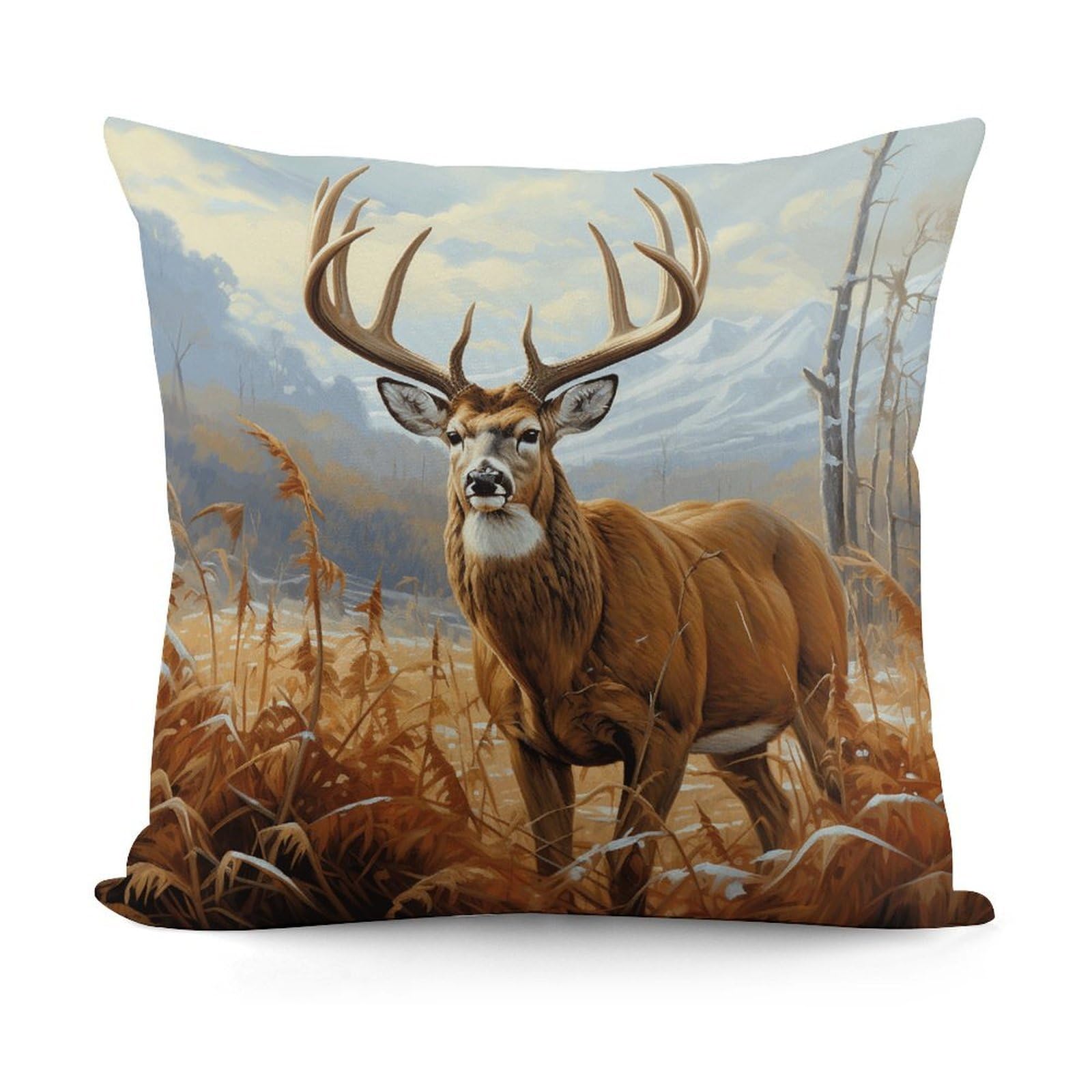 VstaDank Buck Deer Pillow Covers Soft Plush Decorative Square Pillow Cover Modern Breathable Pillowcases Pillowcase with Invisible Zipper 18x18 Inches for Sofa Living Room
