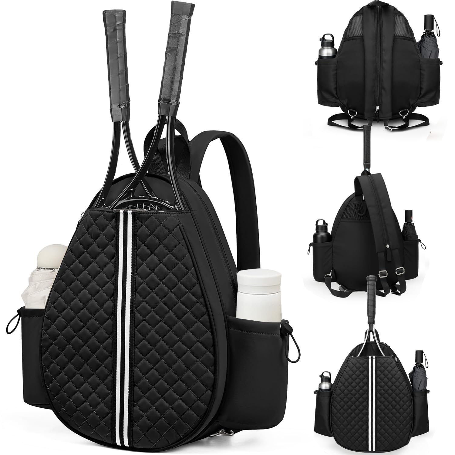 Xtrillogen Waterproof Tennis Bag Men and Women,Padel Bag with Mesh Pocket,Accommodates Racket,Ball,Water Bottle and Accessories,Suitable for Pickleball,Tennis and Badminton Gear(Black)