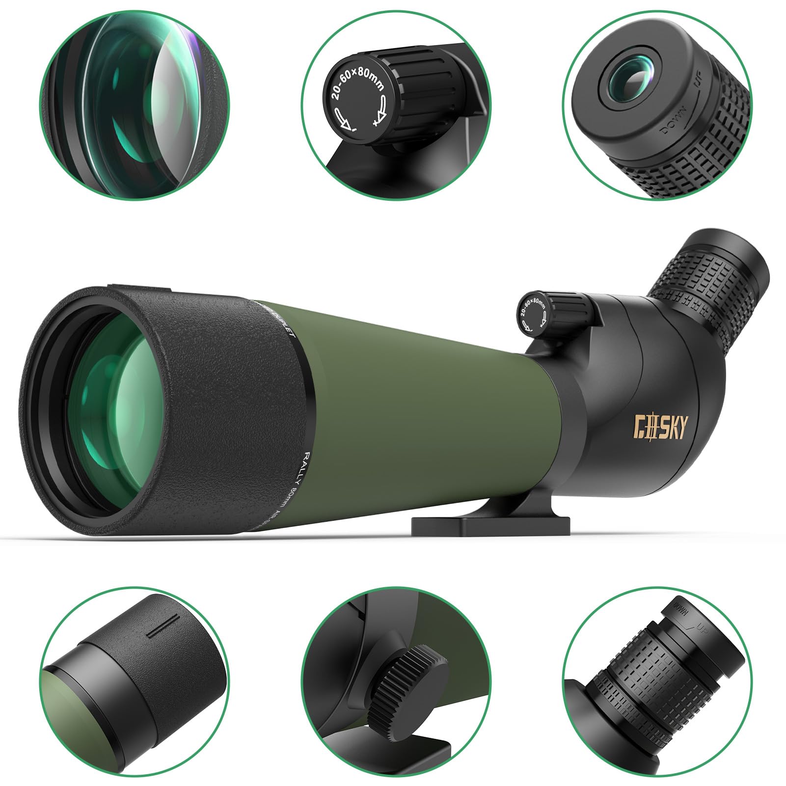 Gosky Alcance actualizado de 20-60 x 80 Pulgadas con trípode y Bolsa de Transporte y Adaptador para Smartphone, telescopio en ángulo BAK4, Alcance Impermeable para Tiro al Objetivo, Caza, observación