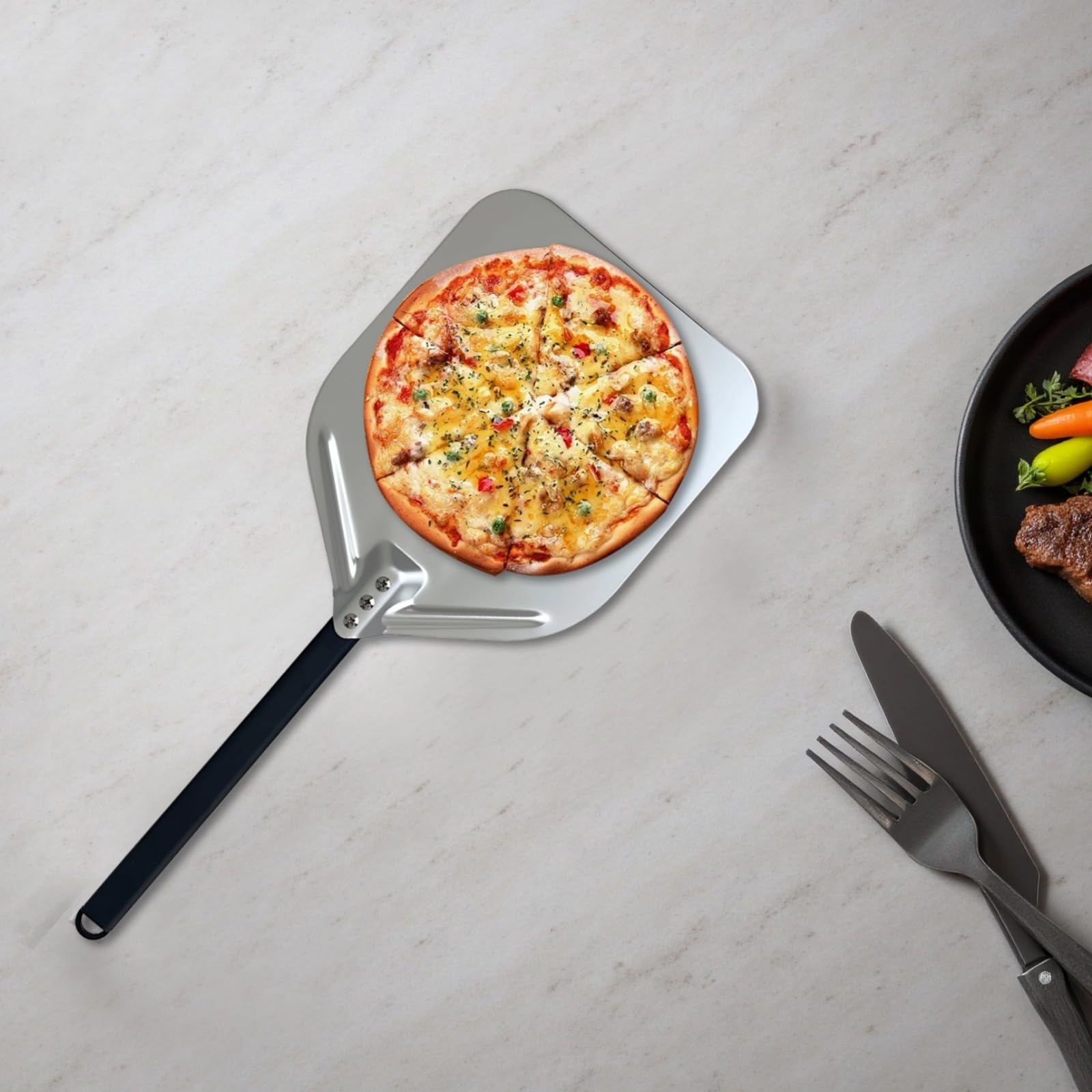 Aluminiowa skórka do pizzy, kwadratowa skórka do pieczenia z długim uchwytem 28.9 in, nieprzywierająca skórka do chleba do domowej pizzy, łatwa do czyszczenia, srebrne wykończenie