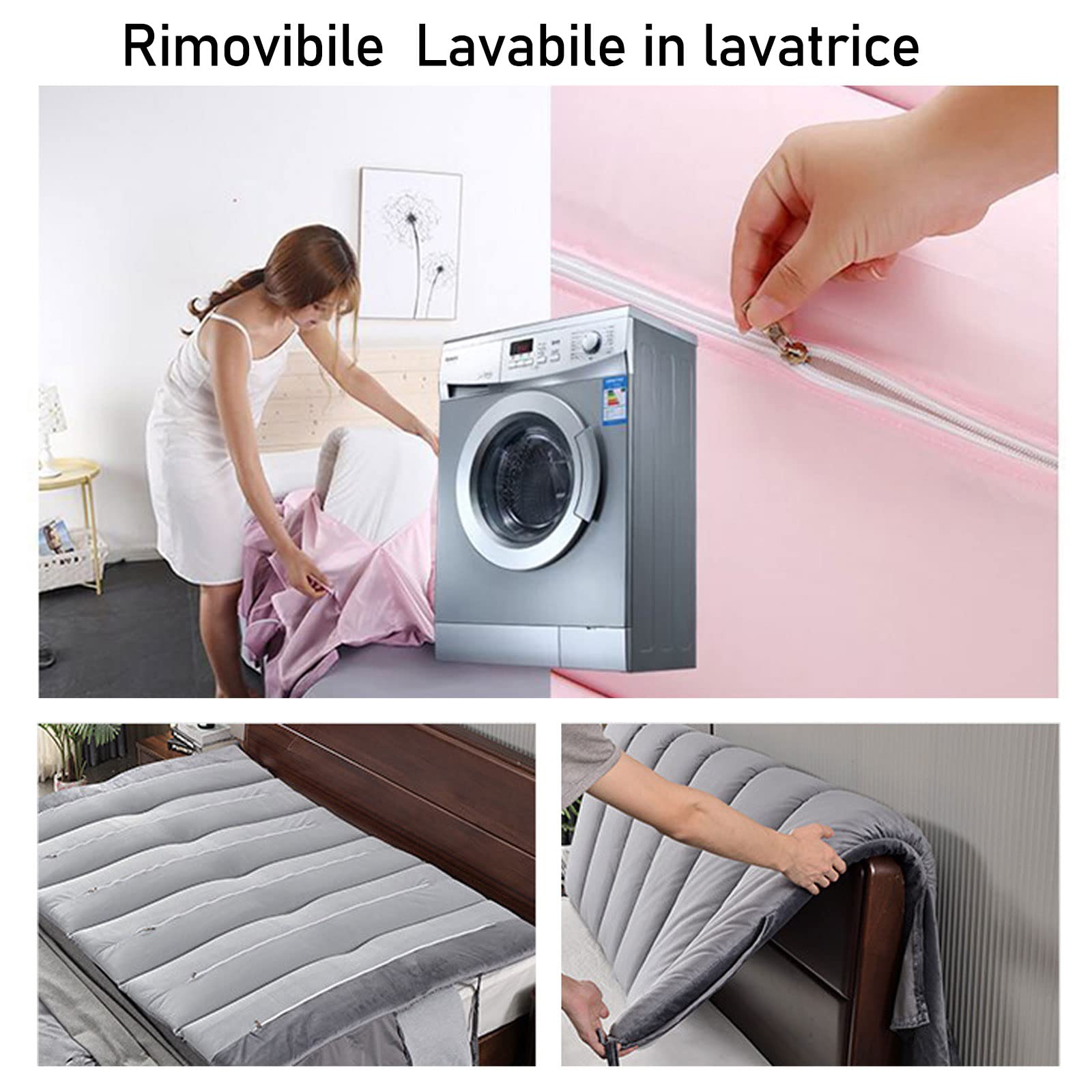 Testata Letto Cuscini Matrimoniale Copri Testiera Da Letto Velluto Imbottito Anticollisione Protezione Fodera Legno/Ferro/Pelle Copertura Testiera Letto Decorazione(170x60cm,Beige)