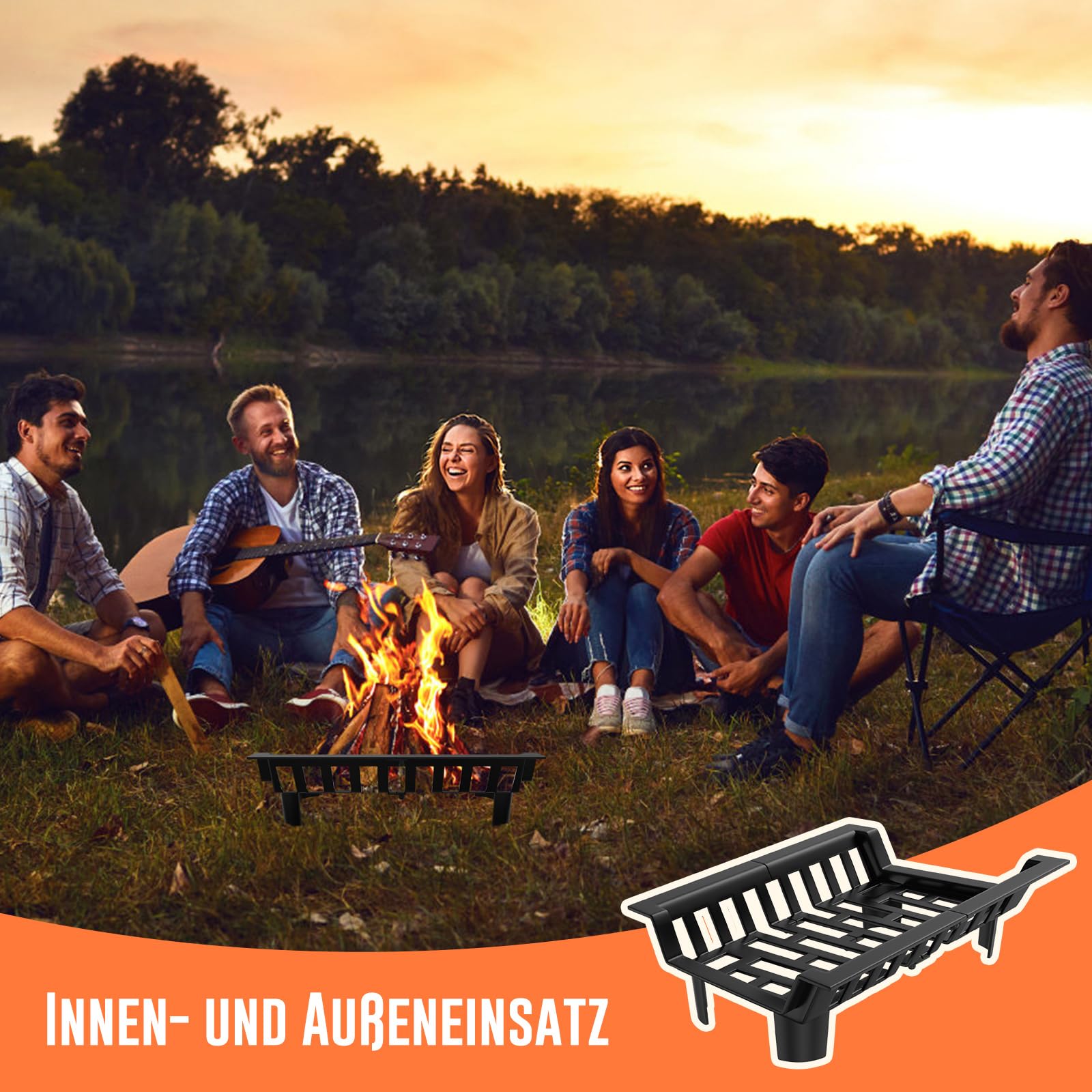 Kaminrost Kaminholz Kaminholzständer 46 x 31 x 13 cm Gusseisen Kaminroste Stabiles feuerrost mit Füßen Metall Feuergitter Kaminholzständer für Innenkamine, Camping im Freien