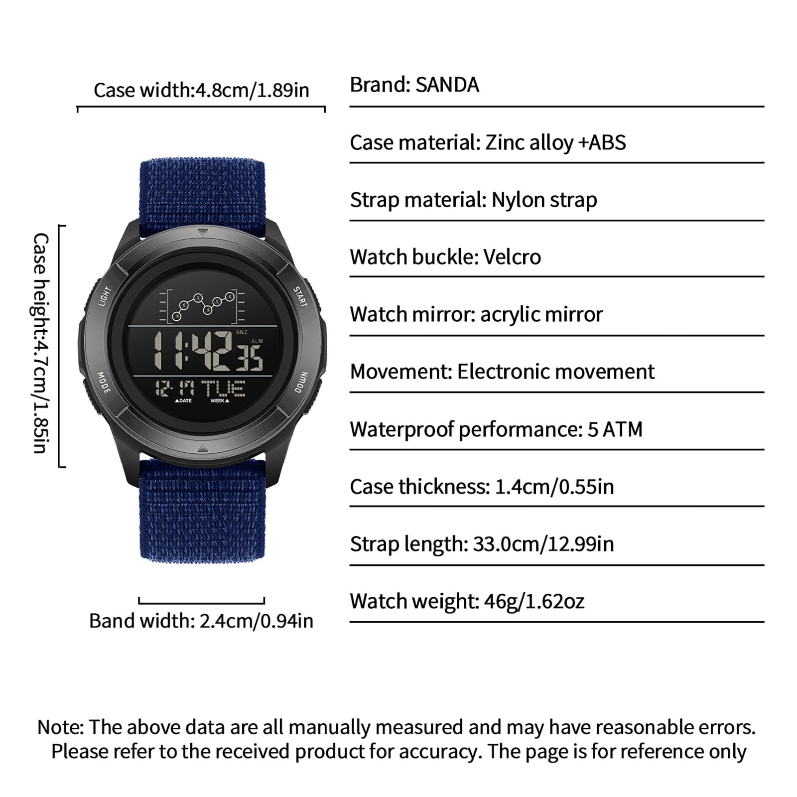 findtime Reloj digital para hombre, para exteriores, color rojo, resistente al agua, 5 ATM, con cronómetro, cronómetro, cronógrafo, iluminación LED, alarma, fecha, indicador de fecha, diseño de banda