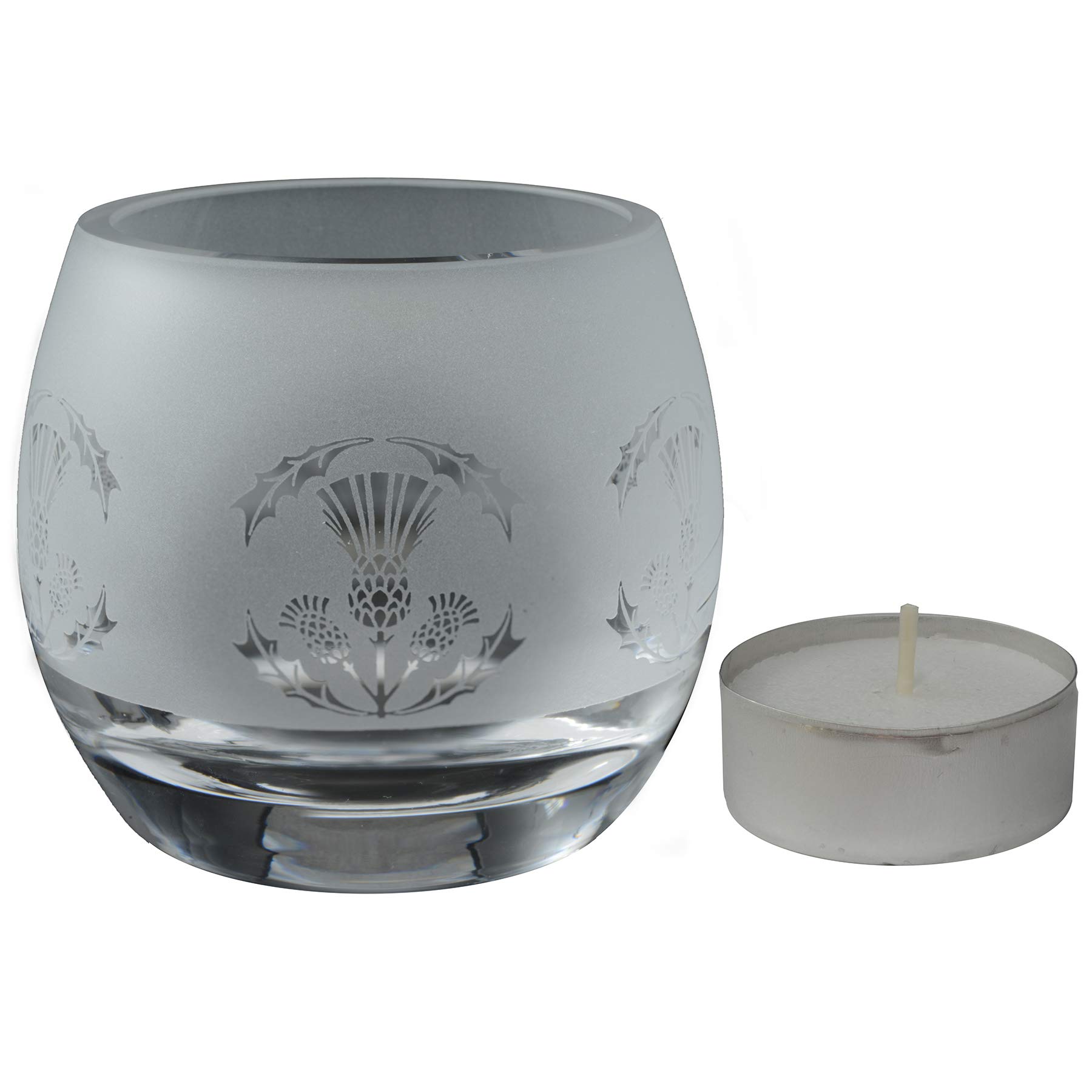 Milford Collection Animo Glass Small Crystal Glass Tealight Candle Holder - Thistle