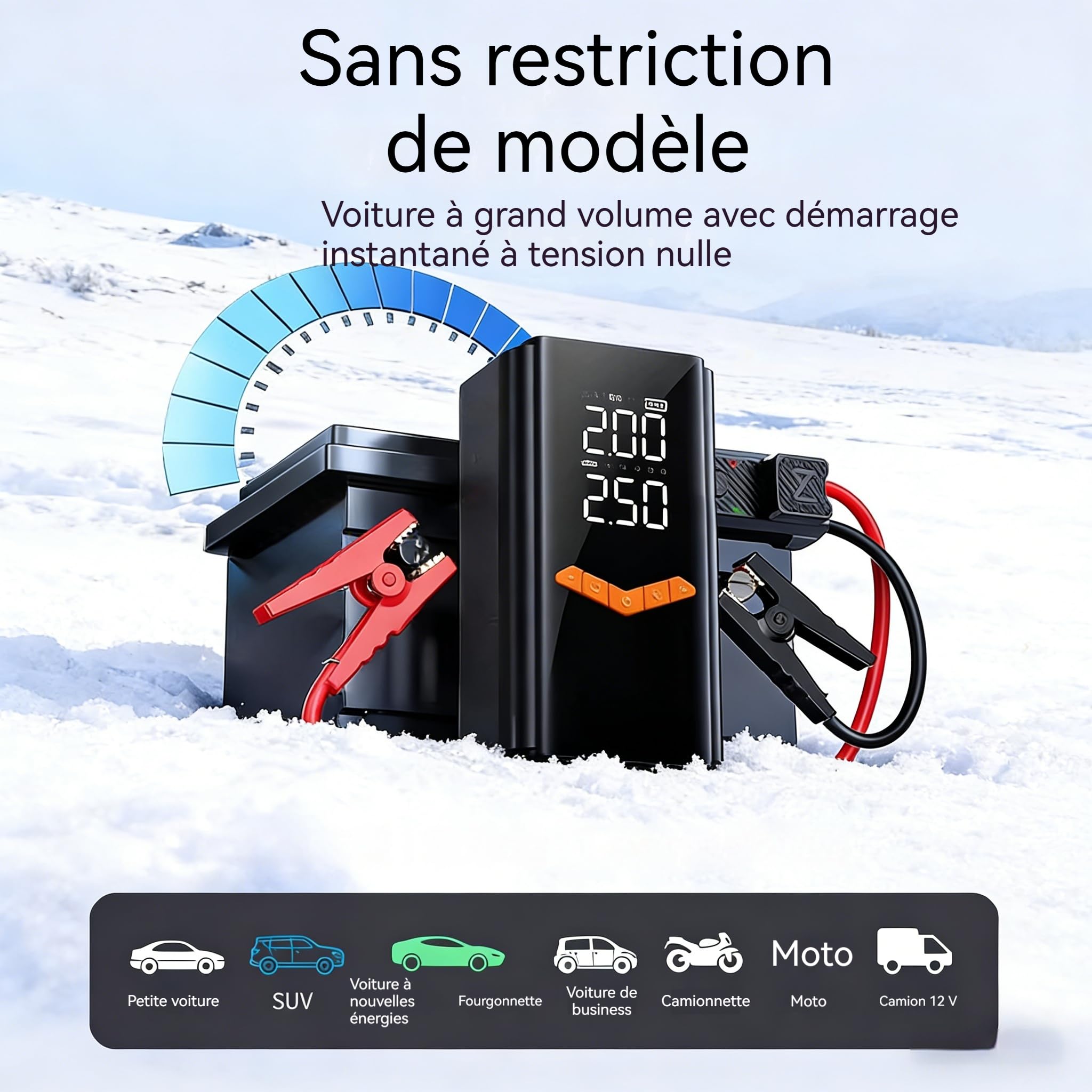 Démarreur De Saut De Voiture 12v 4 en 1, 6000/8000/10000a Booster Voiture Batterie Démarrage Portatif, Pompe De Gonflage De Pneus sans Fil avec LED, Chargeur Nomade Et Lampe De Secours (10000A)