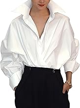 Womens Button Down Shirts Cotton Batwing Long Sleeve Blouses Casual Loose Fit Collared Oversized Tops for Fall Spring