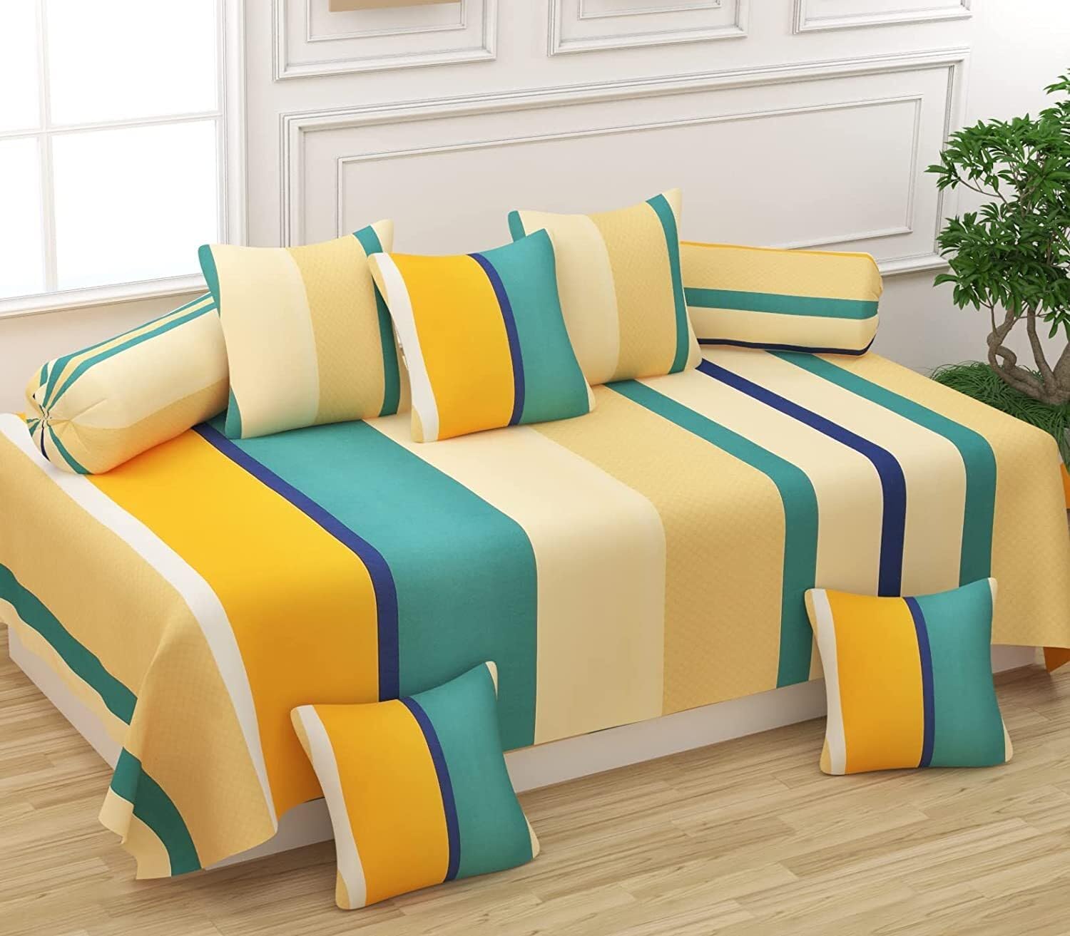 Polycotton Striped Diwan Set (Multicolor, Yellow)_BZ_dwn-h-stripeyellow-image-23