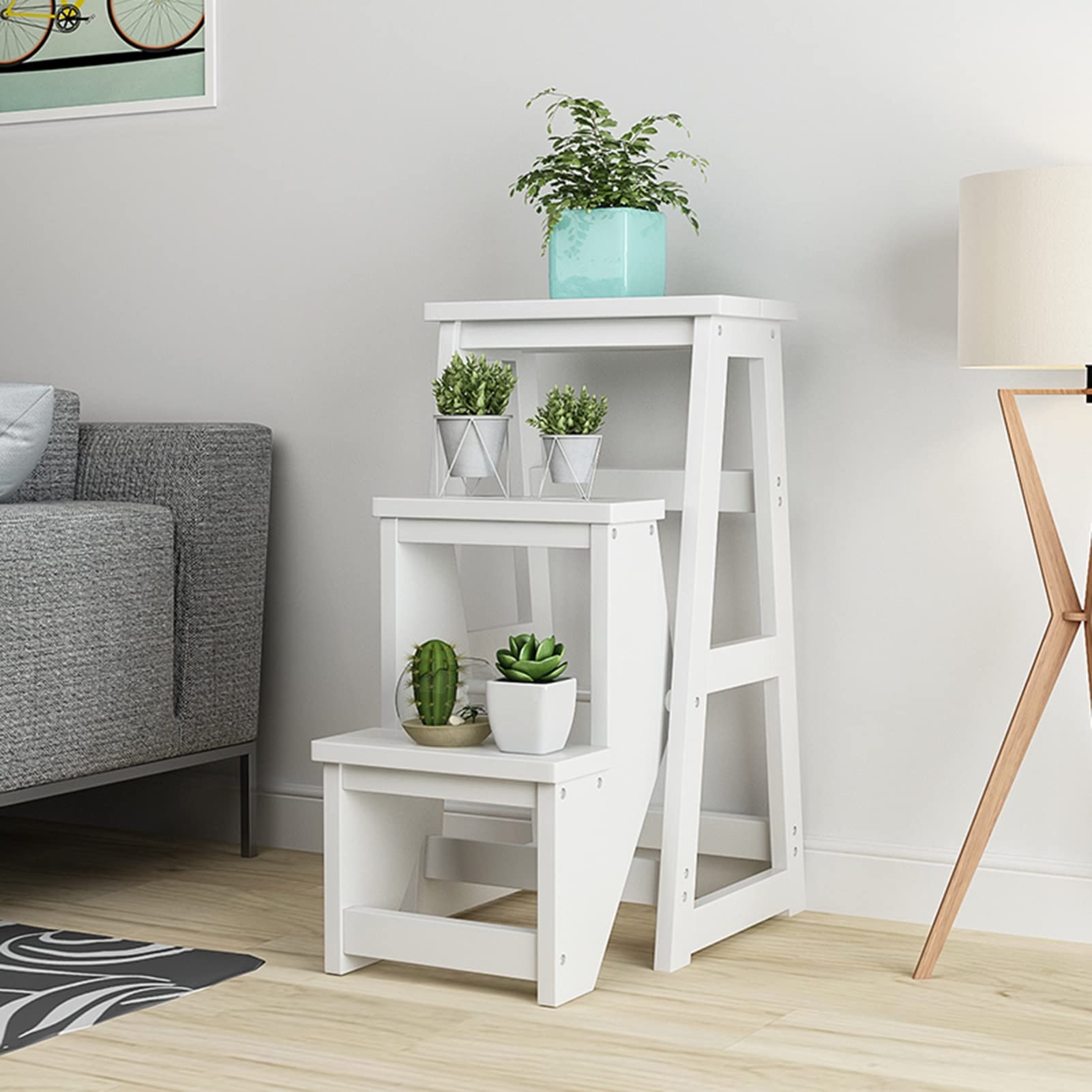 Escabeau pliable blanc à 3 marches pour la maison