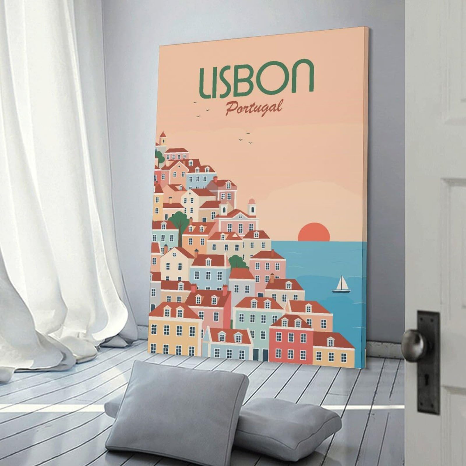 Junmoney Frame-Style-23-1 Wall Picture Print Lisbon, Portugal, 12X18inch(30X45cm), For Contemporary Homes, Apartments Or Offices, Decorative Canvas Decor For Home Updates