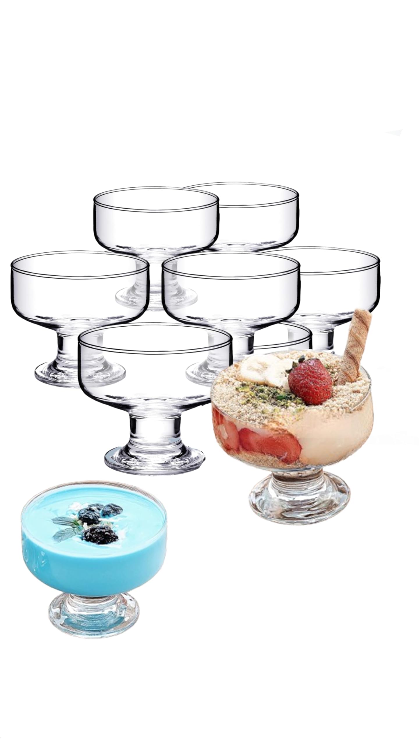 Sweet seven Set of 6 Glass Dessert Cups - 9 oz Lead-Free Footed Bowls for Trifle, Parfait, Sundae, Nuts, and More