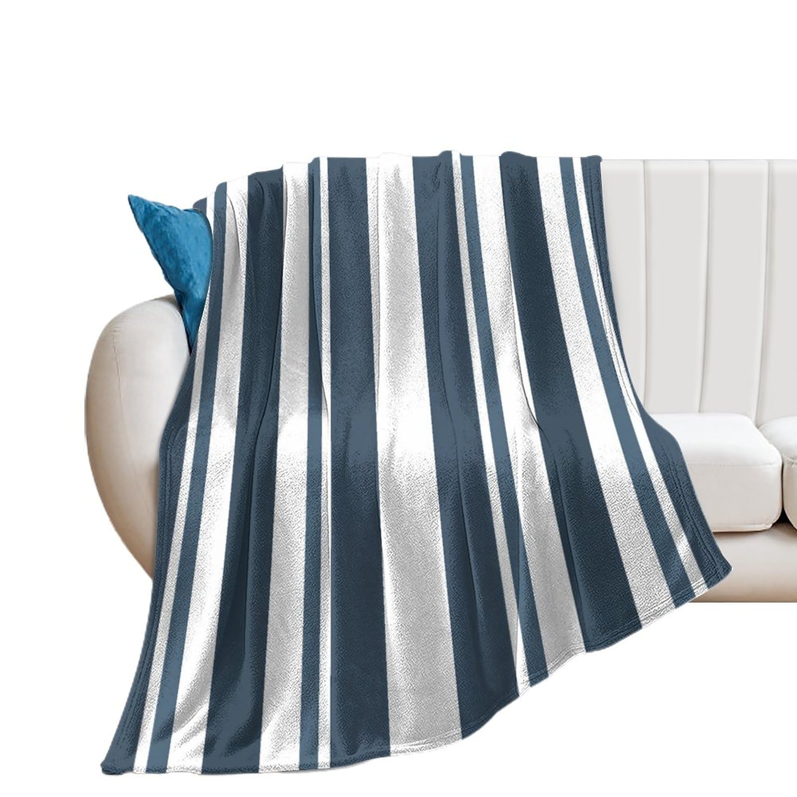 30x40in Flannel Fleece Throw Blanket for Couch Office Bed Navy Blue And White Geometric Stripes Lightweight Plush Fuzzy Cozy Soft Blankets And Throws for Kids Students Girls All Season Use
