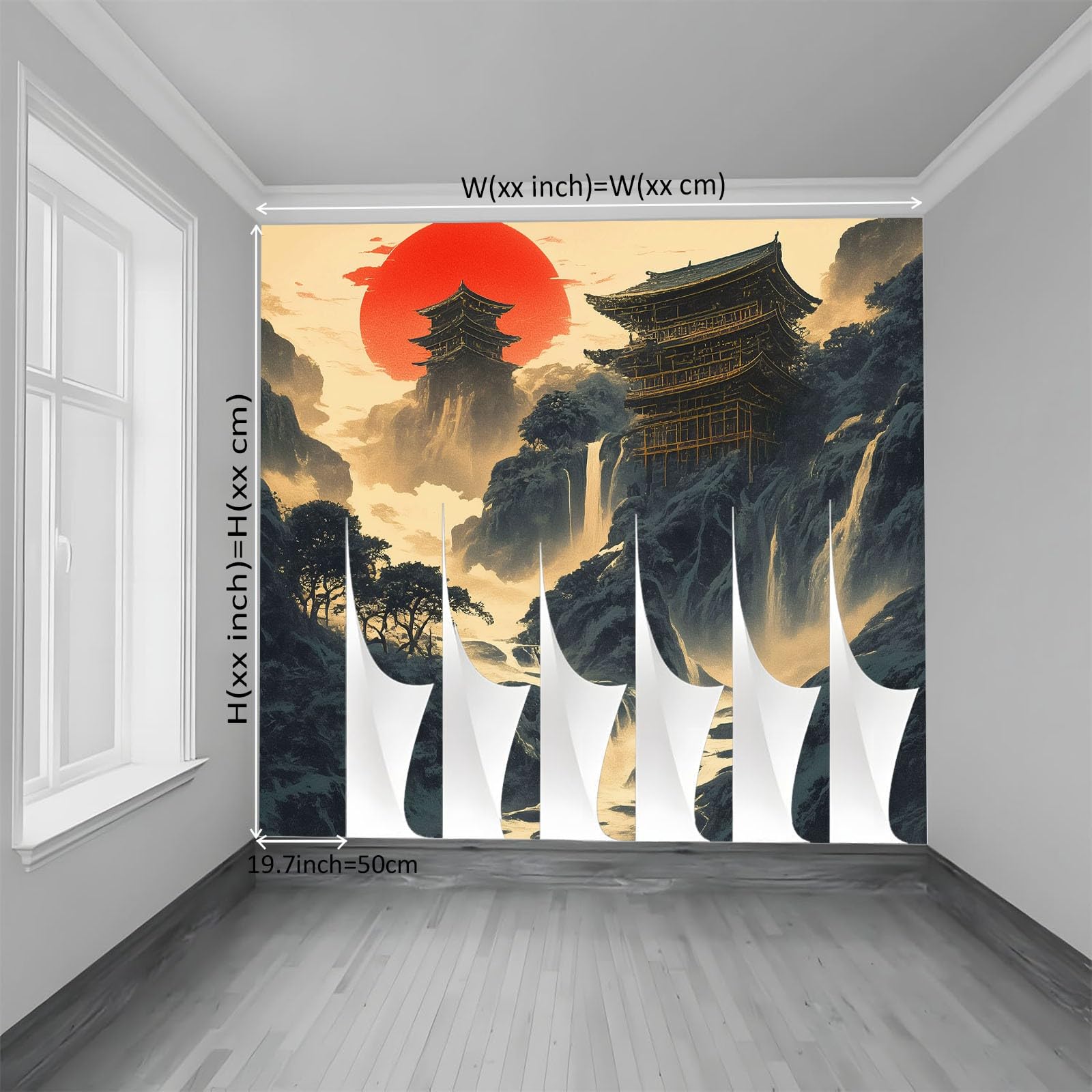Panoramiczna tapeta 3D 200 x 140 cm japońska świątynia łańcuch górski tapeta z włókniny, plakat ścienny do salonu, dekoracji pokoju dziecięcego, łatwy montaż, niebiesko-szara
