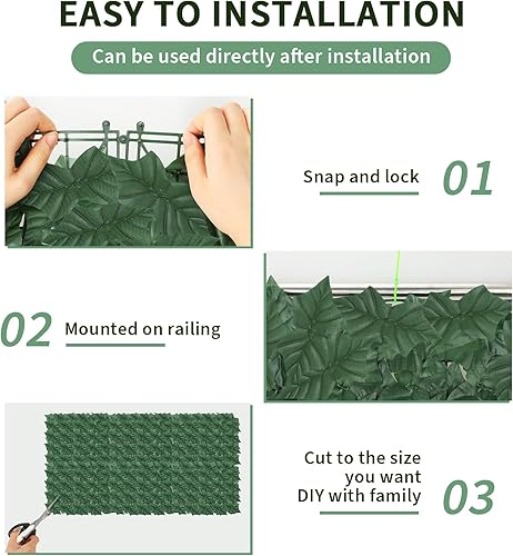 Miniatura 2 de UIRWAY Valla de privacidad de hiedra artificial, valla de privacidad de hiedra de 16 x 12 pulgadas, valla decorativa de jardín, con 100 bridas de