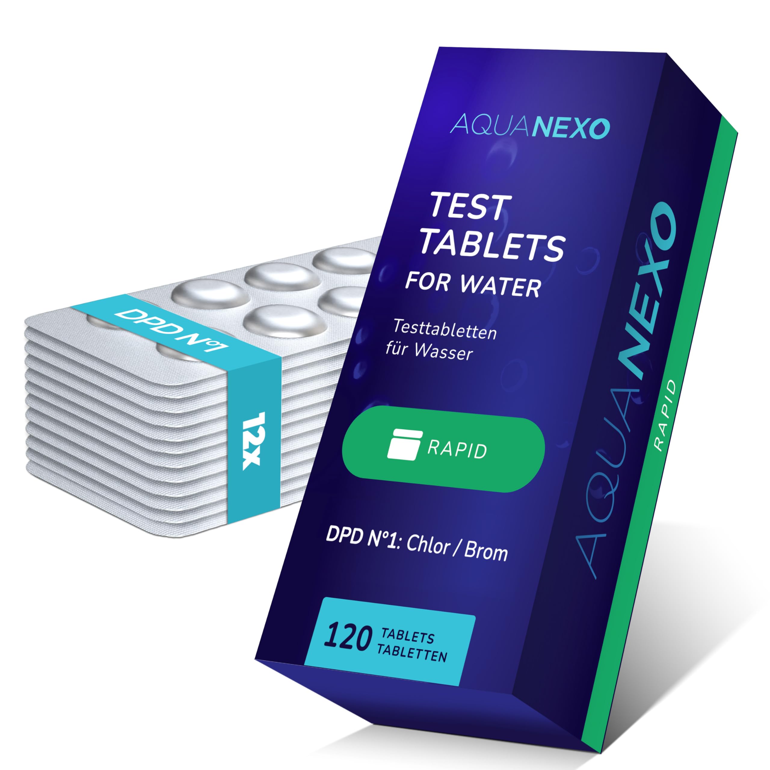 AQUANEXO DPD1 Rapid Pool Tablets, Testtablets for Chlorine, DPD 1, selectable: 60x or 120x, Pooltesters, Measuring, Whirlpool Accessories (120)