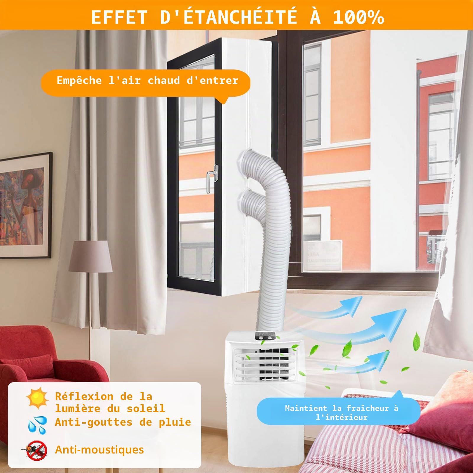 Kit Calfeutrage Climatiseur, Joint de Fenêtre pour Climatiseur Mobile, Facile à installer, Pas de perçage, Pour fixation sur les fenêtres, fenêtres de toit, fenêtres à battants (4M)