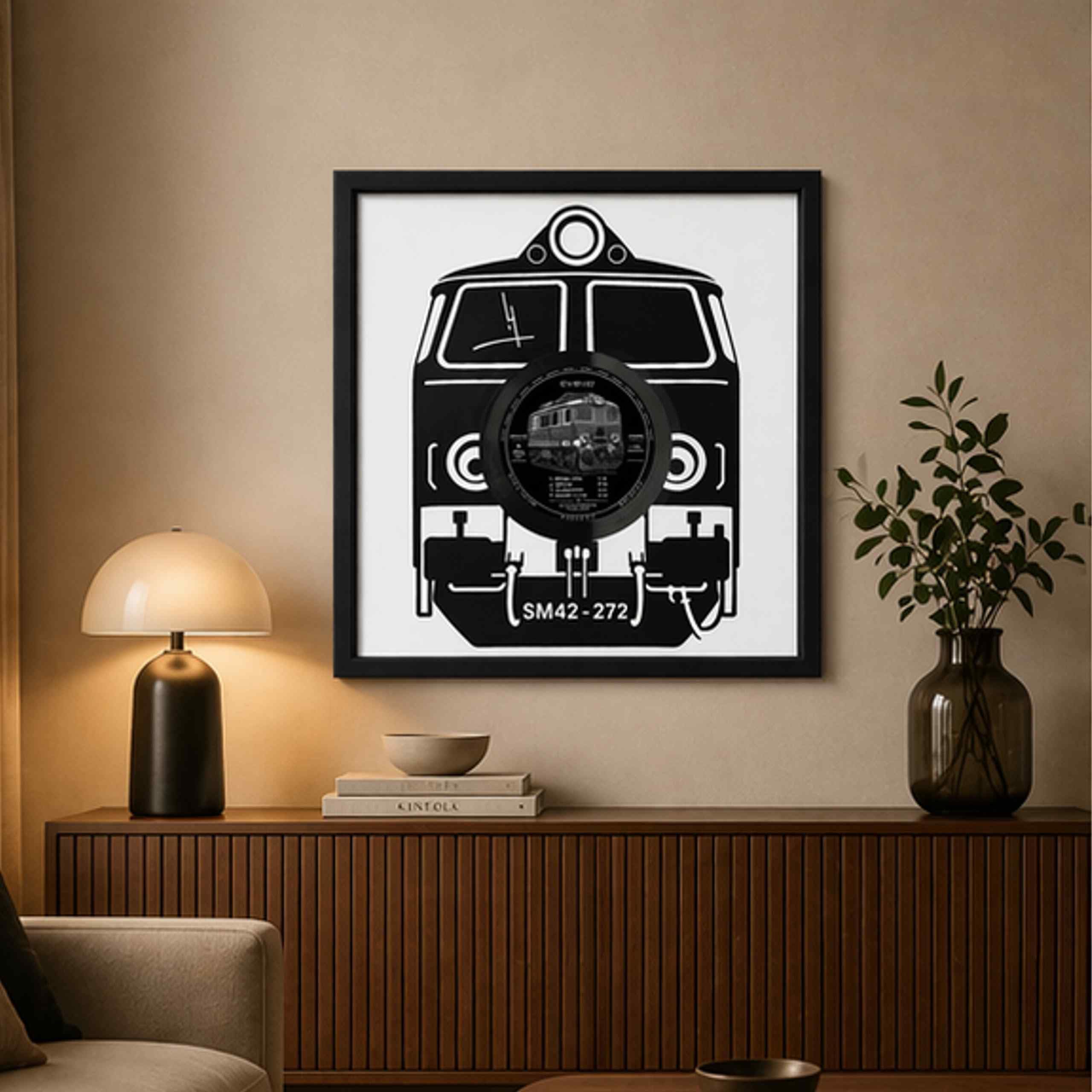 EVEVO Decorazione da parete in vinile con cornice, 32 x 32 cm, treno, decorazione da parete in vinile, motivo: loco a vapore, regalo per appassionati e collezionisti di ferrovie