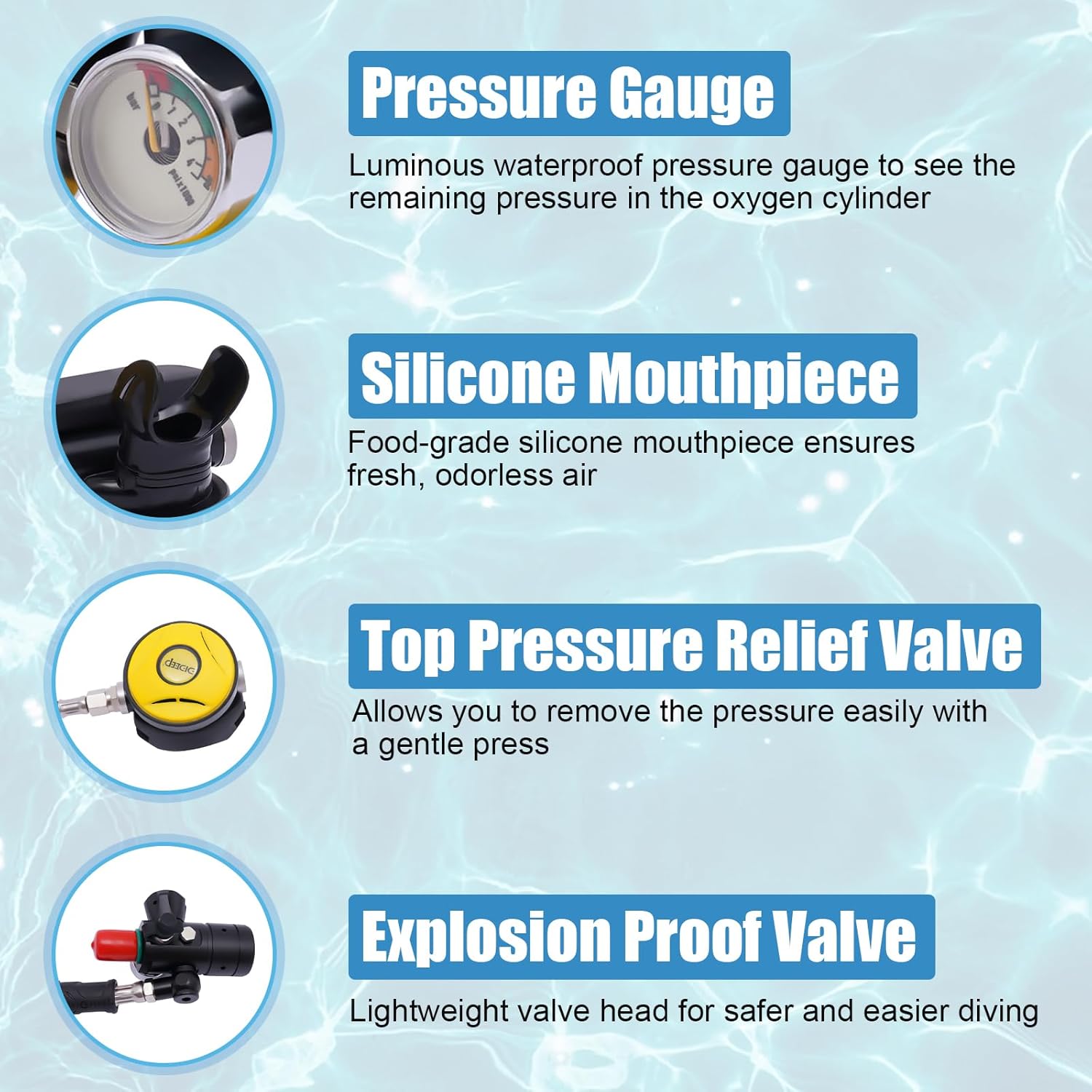 1 Litre Mini Oxygen Tank Diver's Portable Oxygen Tank Kit Reusable External Mini Oxygen Tank Underwater Snorkeling Kit with 15-20 Minute Emergency Rescue for Underwater Expeditions