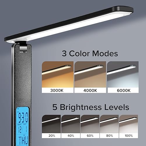 Miniatura 2 de LAOPAO Lámpara de escritorio con cargador inalámbrico: puerto de carga USB, lámpara de mesa con reloj, lámparas de escritorio para el hogar