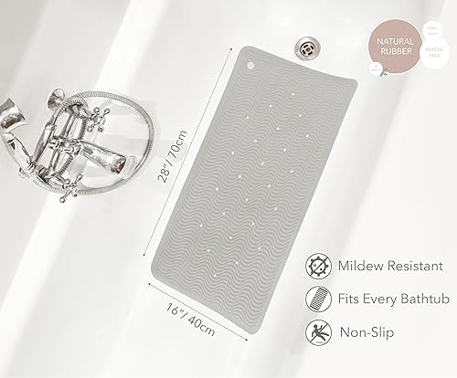 Miniatura 3 de HEVEA Tapete de baño de goma natural con ondas, reciclado, diseño danés, antideslizante, 299 ventosas, tapete de ducha seguro y amigable para todas