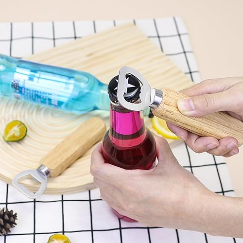 Miniatura 6 de Voittozege Abrebotellas de vino de madera, 50 unidades, abridor de botellas de acero inoxidable, abrebotellas de sidra de mano de madera,