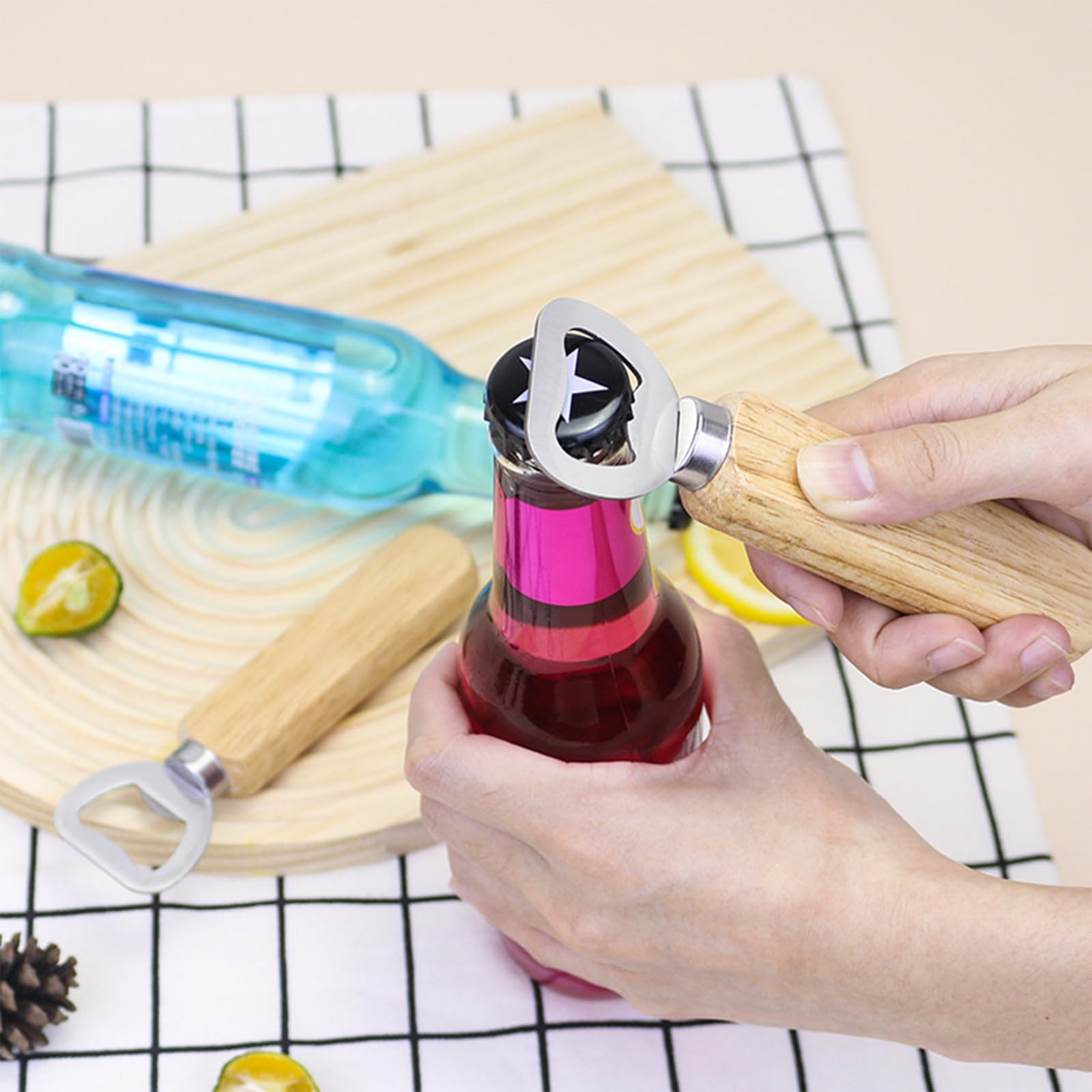 50 abrebotellas de vino de madera de acero inoxidable, abridor de botellas de sidra de mano de madera, abridor de botellas con mango de madera, abrebotellas de camarero resistente para