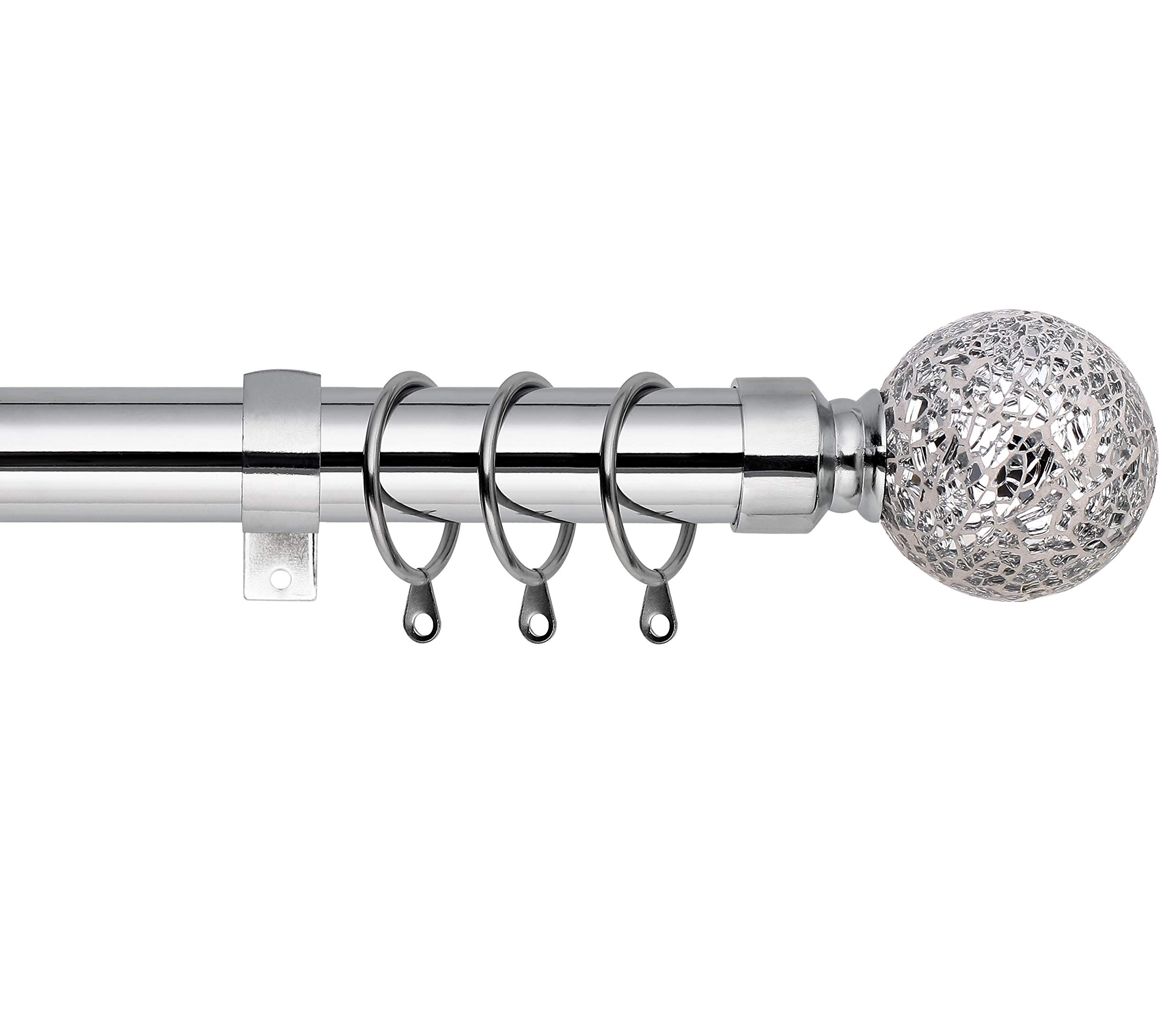 Viceroy Bedding ['Chrome'] Mosaic Ball Extendable Curtain Pole. Includes Pair Of Superior 60Mm Size Finials, Rings, Brackets & Fittings Set. (Chrome, 160Cm - 300Cm, 63 Inch To 118 Inch)
