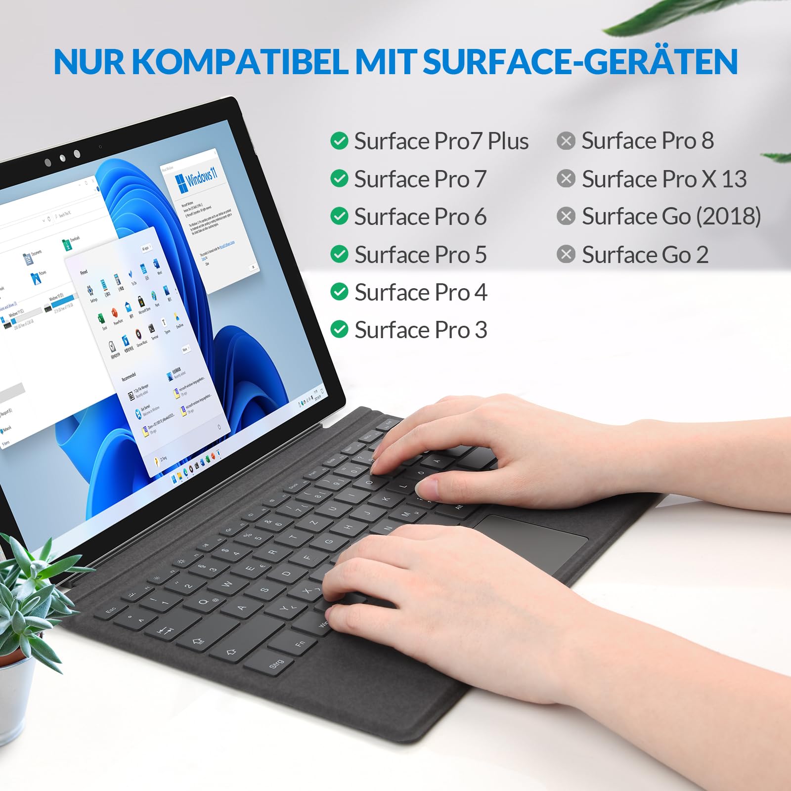 Rii Surface Tastatur für Surface Pro 7 Plus/7/6/5/4/3, Bluetooth 5.2 Mit Touchpad und 7-Farbiger Hintergrundbeleuchtung - Grau (QWERTZ, Deutsches Layout)