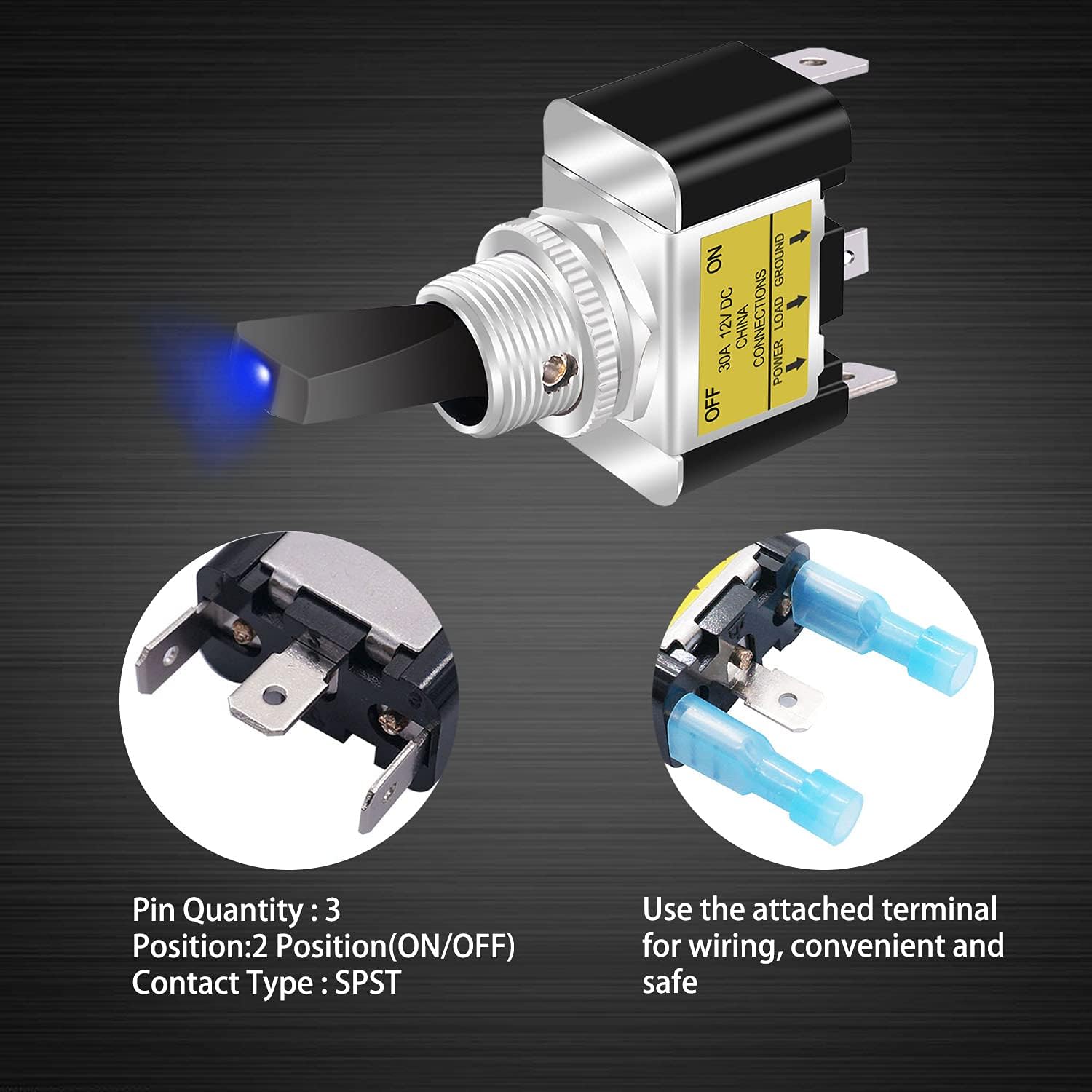 weideer 2pcs Lighted Toggle Switch 12V 30A SPST ON/Off 3 Pin Blue ​LED Toggle Switch for Car Truck Boat with Terminals ASW-07D-2-BU-DZ : Automotive