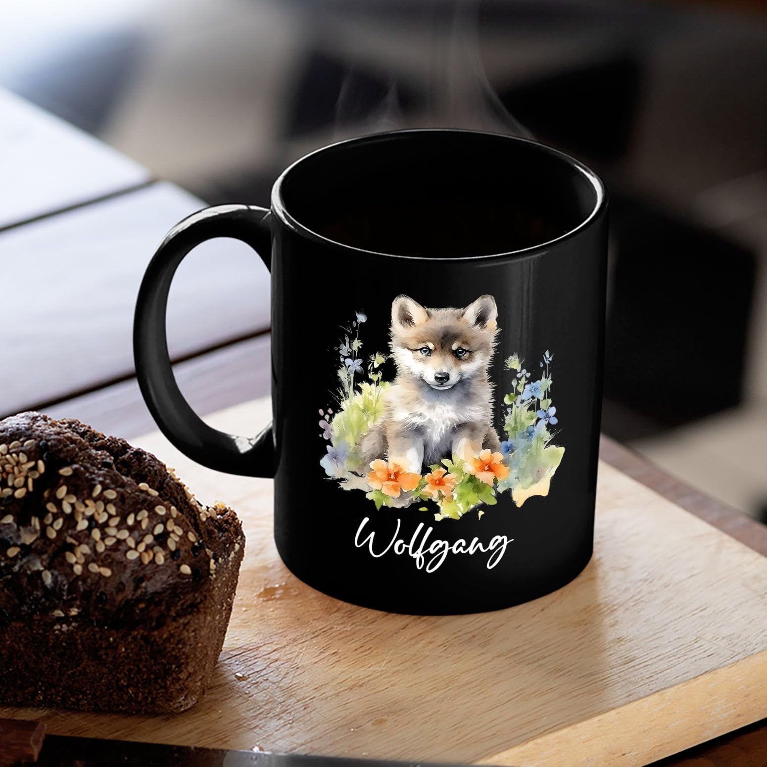 Amazon.com: Personalized Baby Wolf Garden Flower Black Ceramic Mug Gift For  Kid Boy Girl, Customized Name Wolf Lover Coffee Mug 11 15 Oz, Unique Baby  Wolf Wild Animal Coffee Cup, Wolf Wild