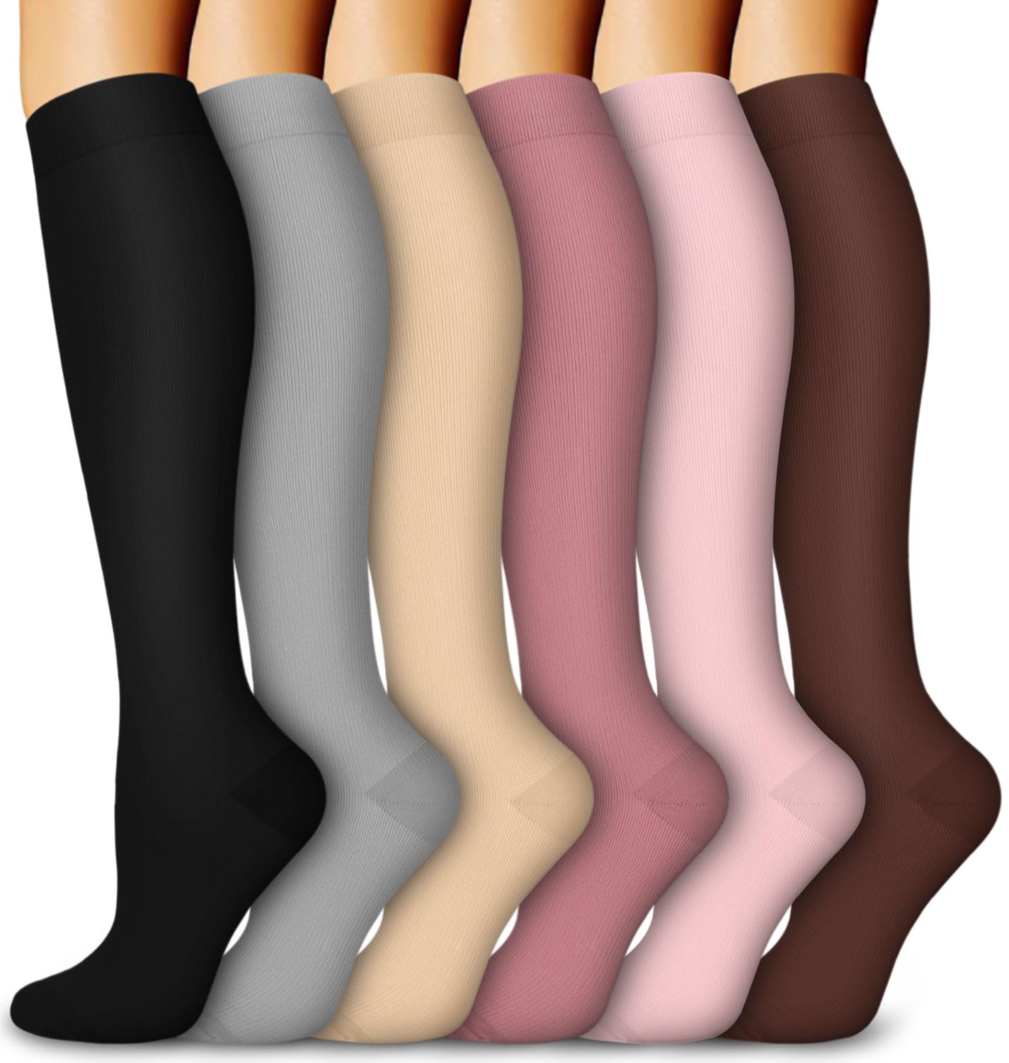 Aoliks 6 Pairs Compression Socks for Women and Men, 15-20 mmHg Support Knee High Socks for Nurses,Athletic,Flying